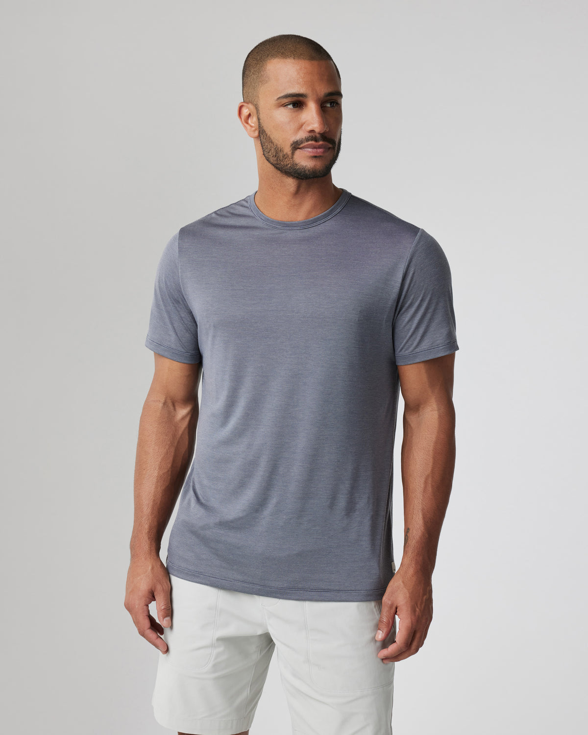 Men Vuori Short Sleeve Marina Stripe Tee Dark Pewter Run Shirt