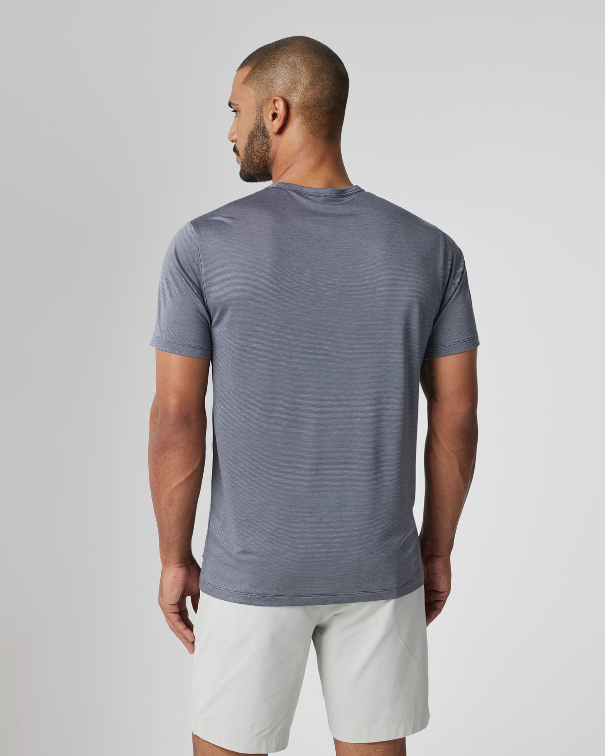 Men Vuori Short Sleeve Marina Stripe Tee Dark Pewter Run Shirt
