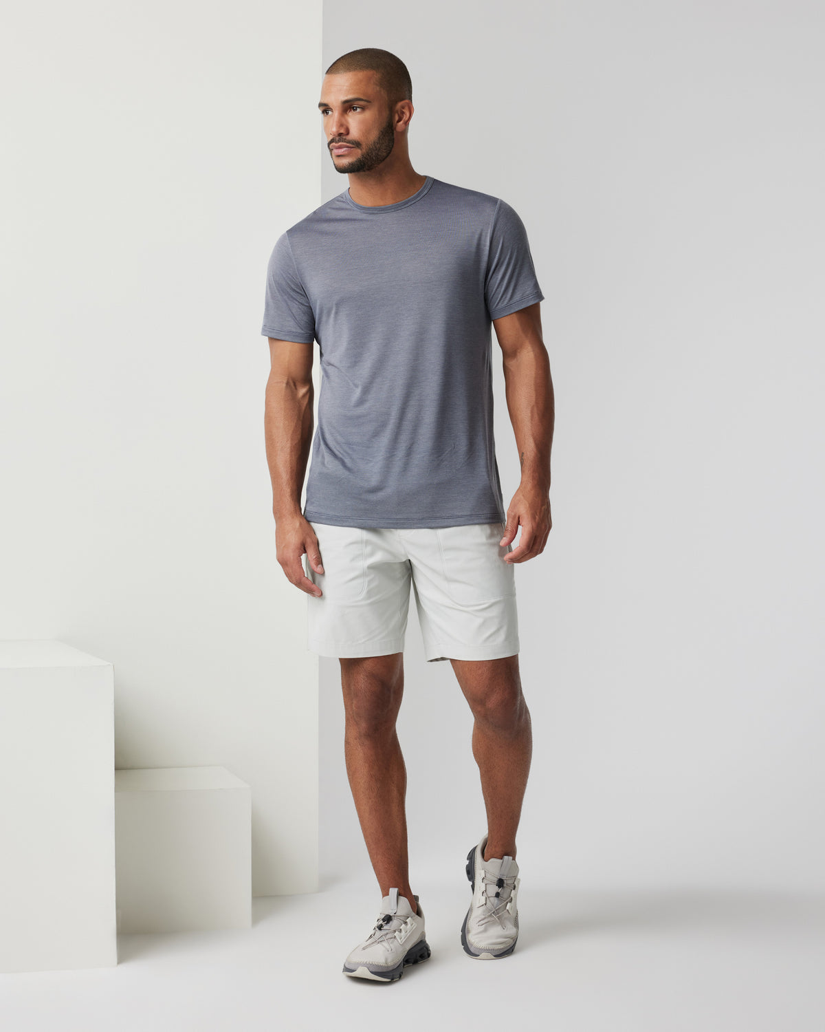 Men Vuori Short Sleeve Marina Stripe Tee Dark Pewter Run Shirt