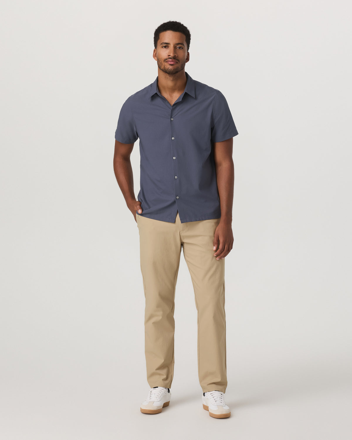 Men Vuori Short Sleeve Manhattan Button Down Men's Azure Shirt