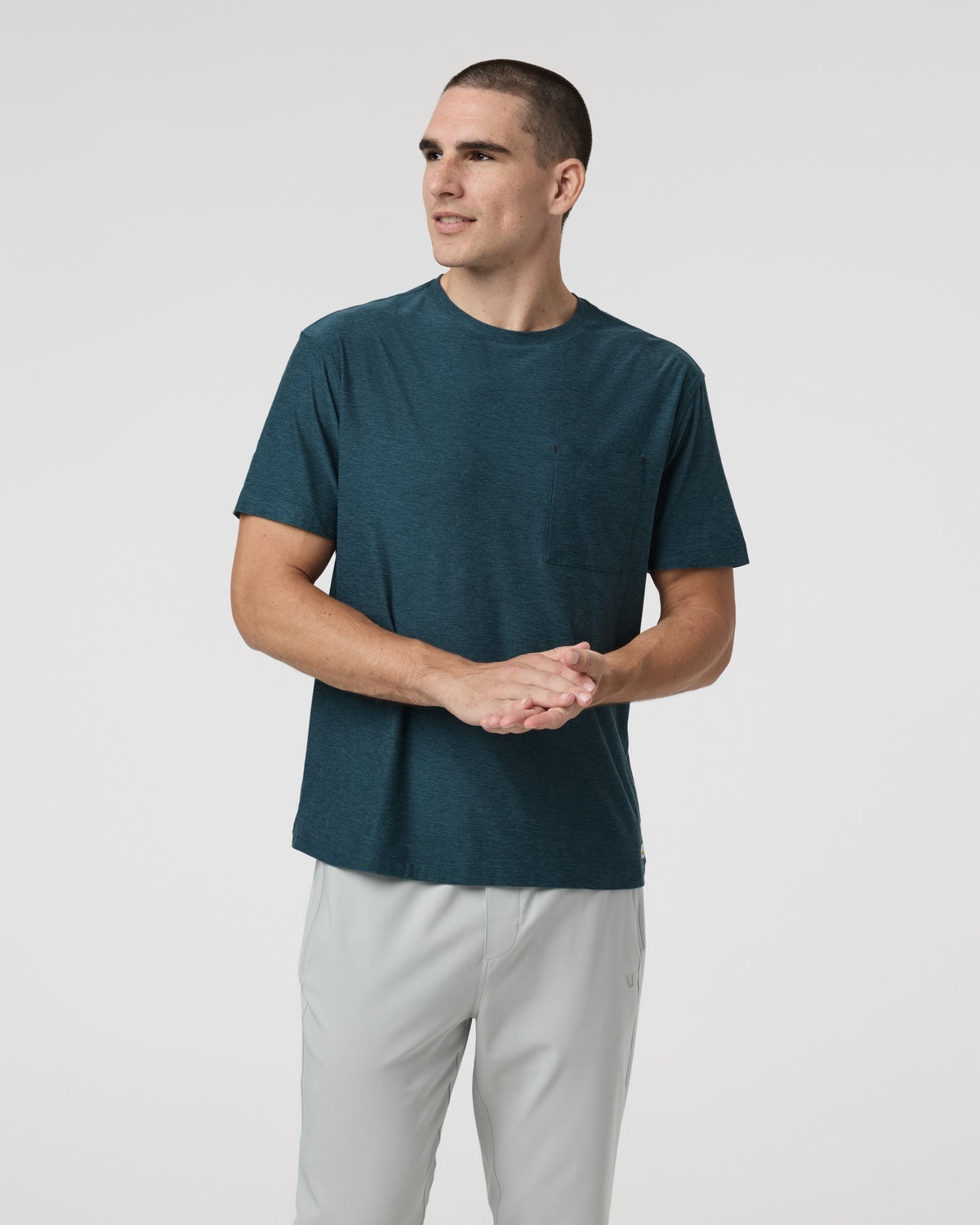 Men Vuori Short Sleeve Strato Pocket Tee - Relaxed Fit Light Deep Sea Heather