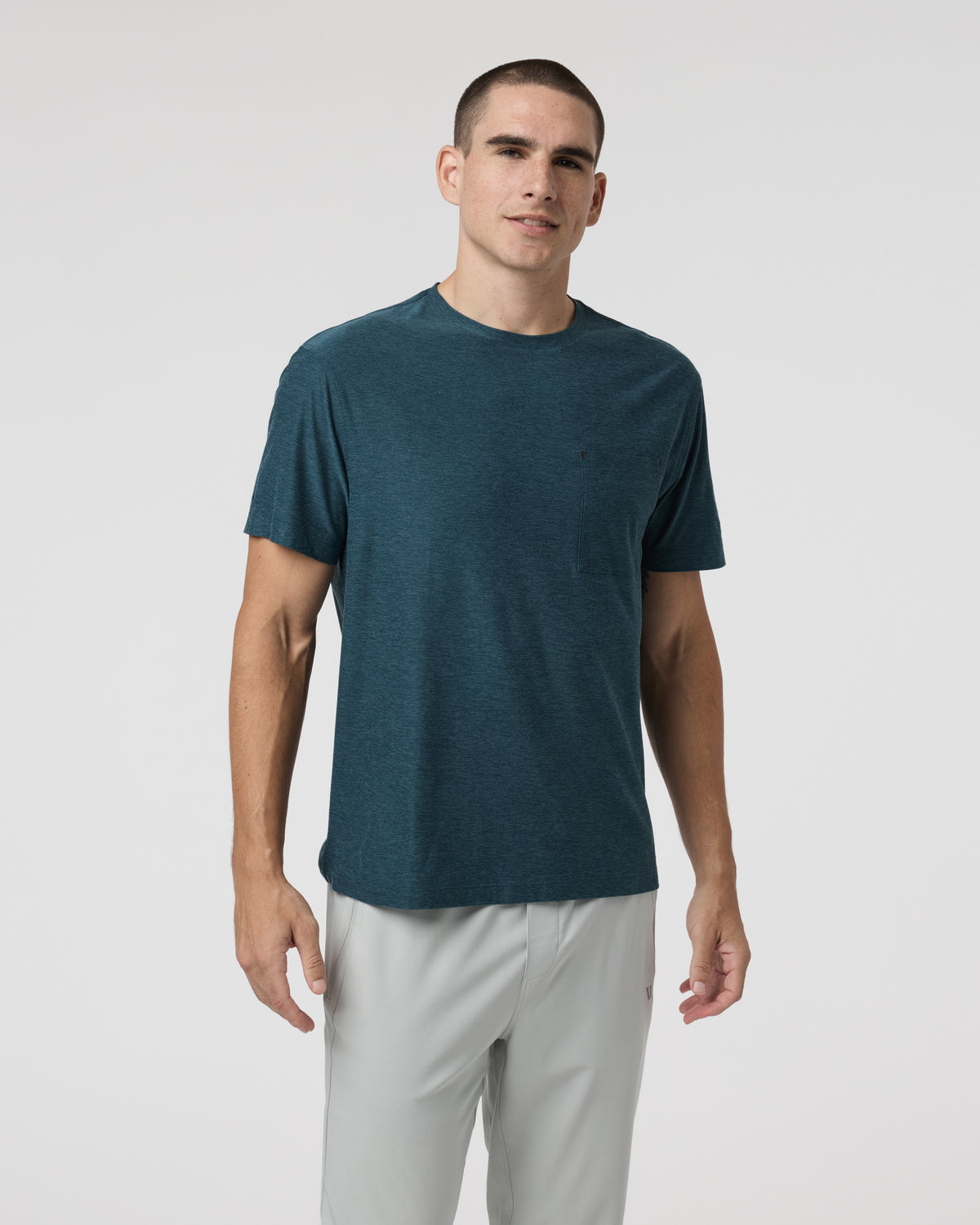 Men Vuori Short Sleeve Strato Pocket Tee - Relaxed Fit Light Deep Sea Heather
