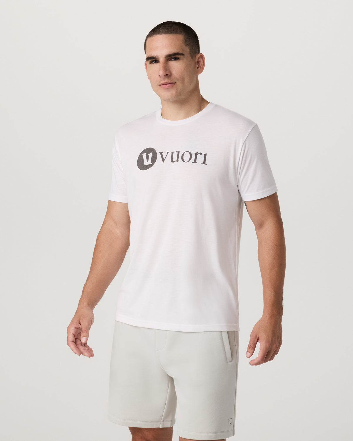 Men Vuori V1 Vuori Wordmark Logo Tee Men's White Logo T-Shirt