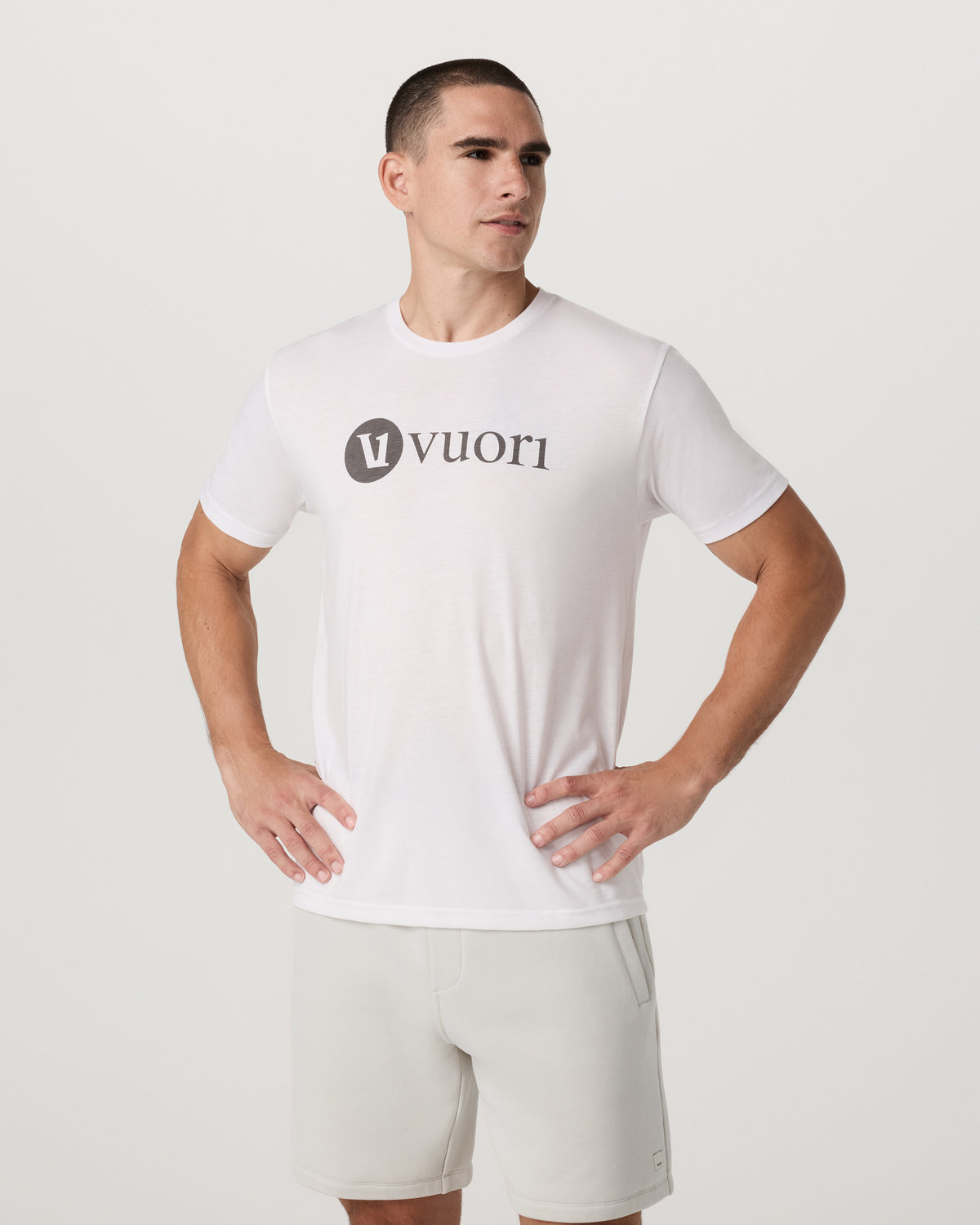 Men Vuori V1 Vuori Wordmark Logo Tee Men's White Logo T-Shirt