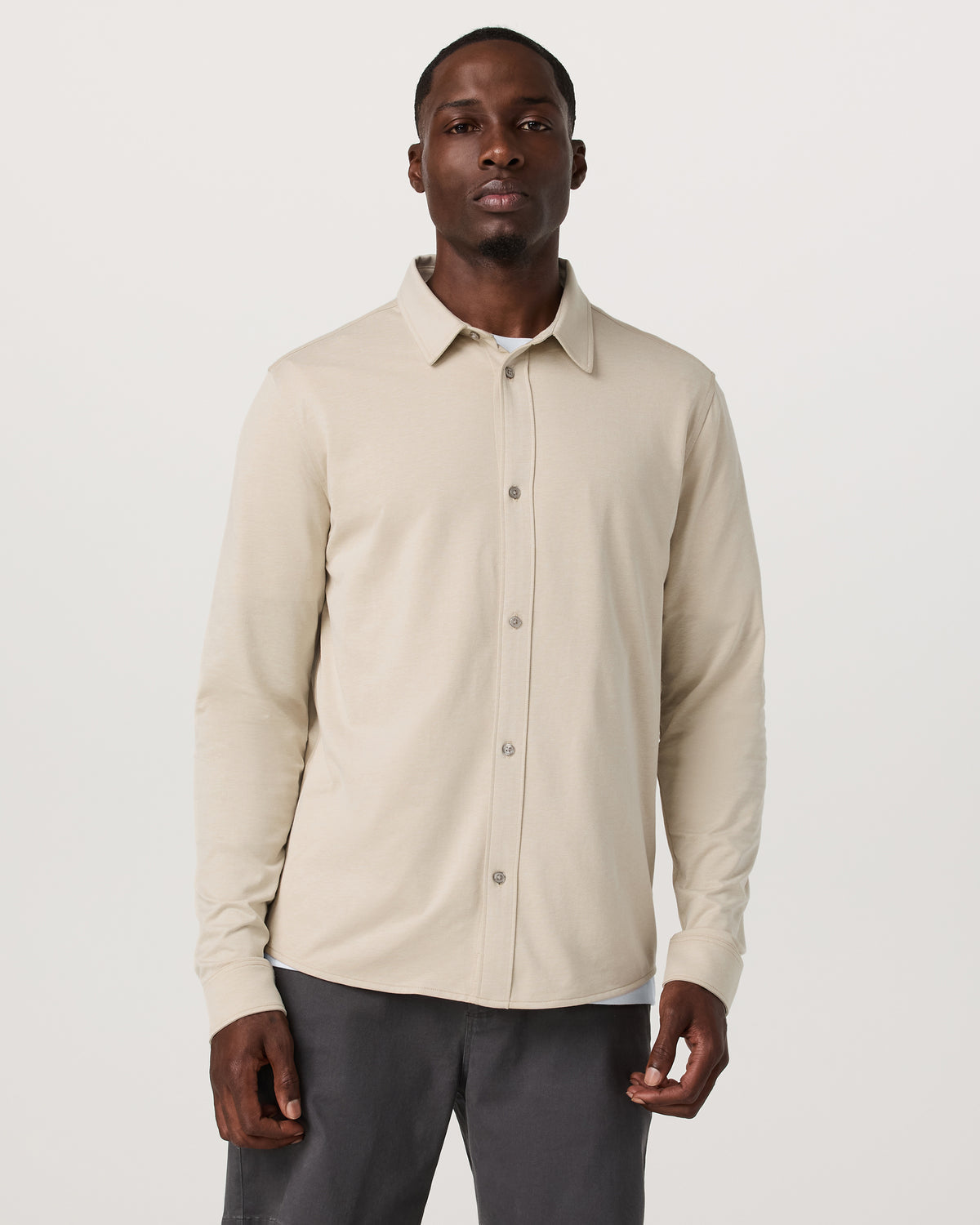 Men Vuori Long Sleeve Knit Oxford Button Down Men's Trench Shirt