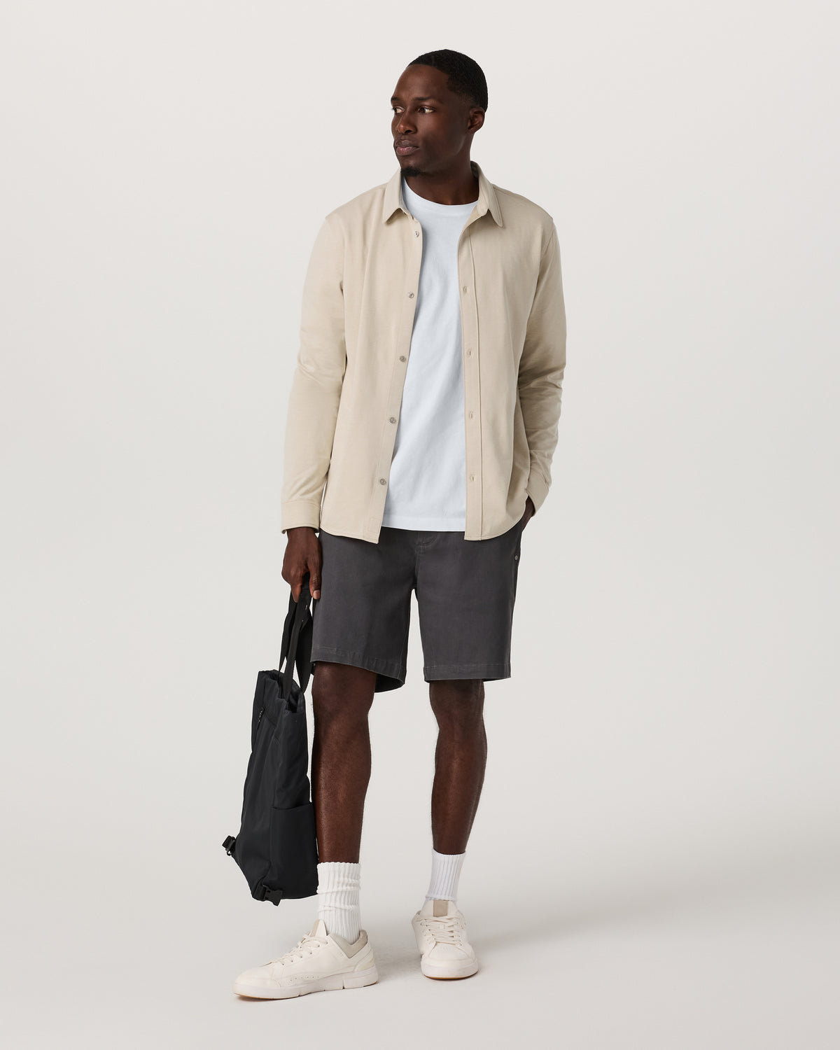 Men Vuori Long Sleeve Knit Oxford Button Down Men's Trench Shirt