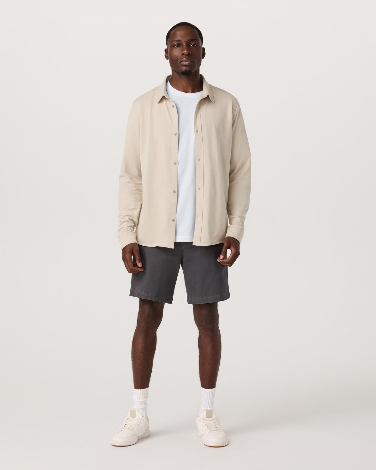 Men Vuori Long Sleeve Knit Oxford Button Down Men's Trench Shirt