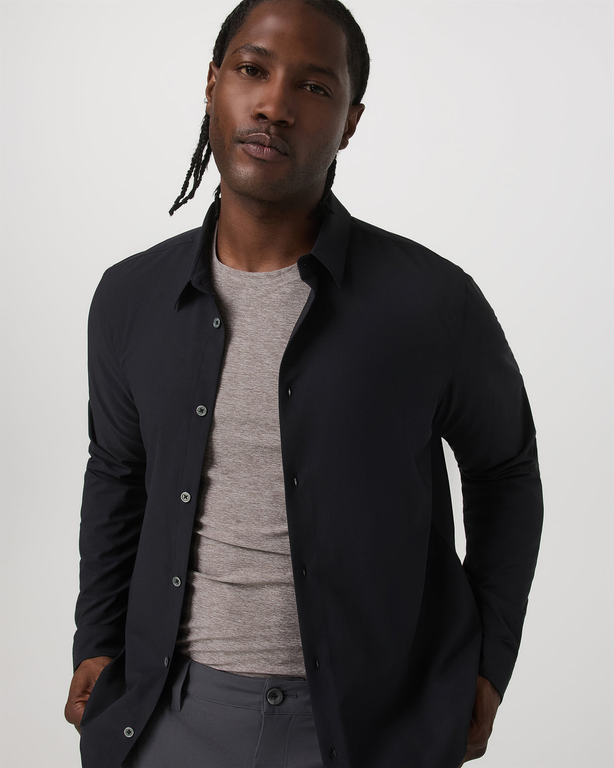 Men Vuori Long Sleeve Manhattan Button Down Men's Black Shirt