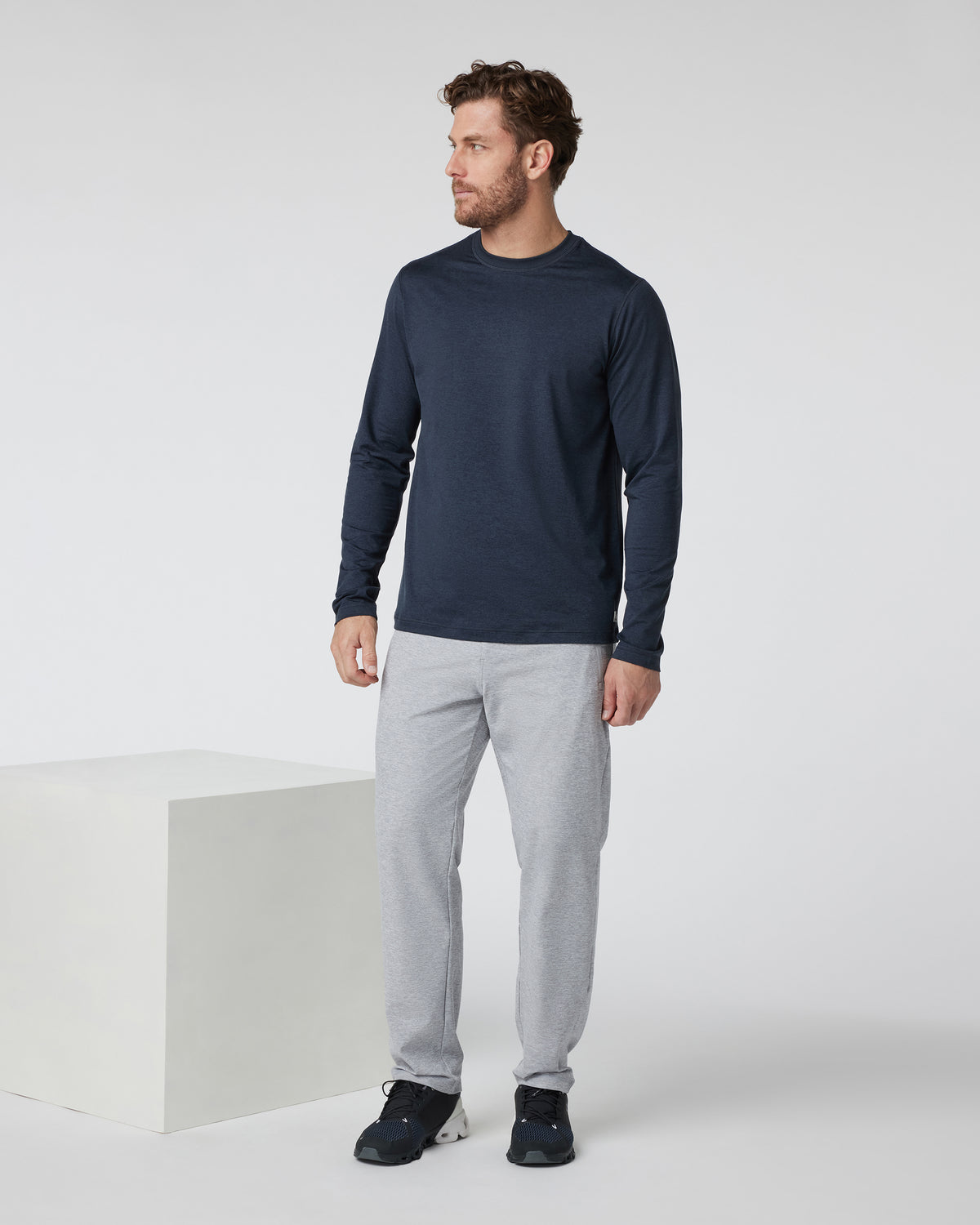 Men Vuori Long Sleeve Ponto Performance Tee Midnight Heather