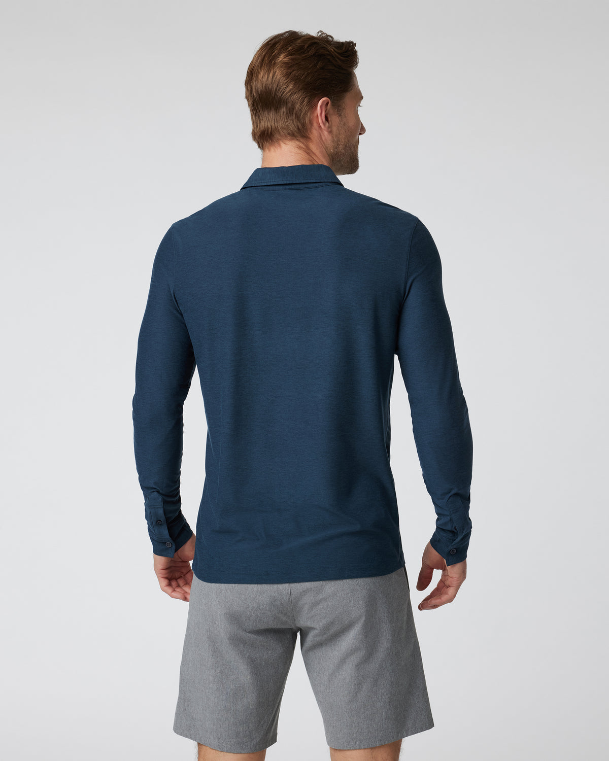 Men Vuori Long Sleeve Strato Tech Polo Navy Heather Blue Polo