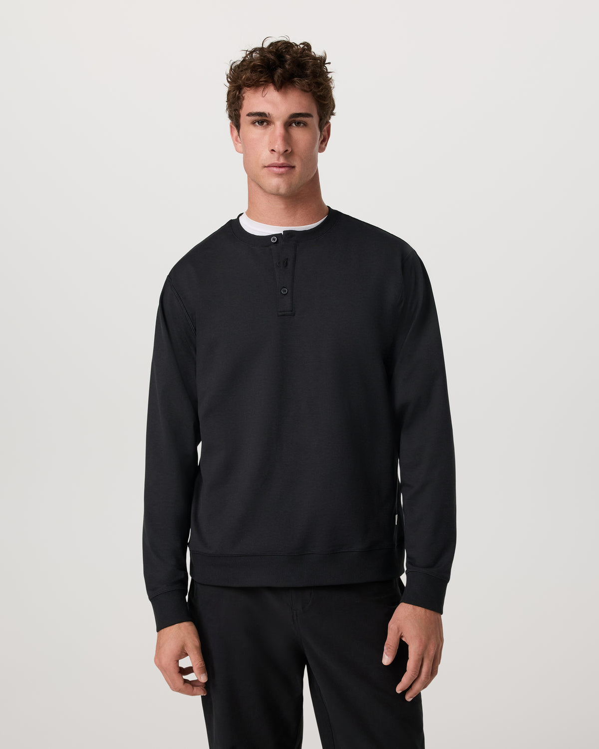 Men Vuori Long Sleeve Coronado Henley - Relaxed Black Heather