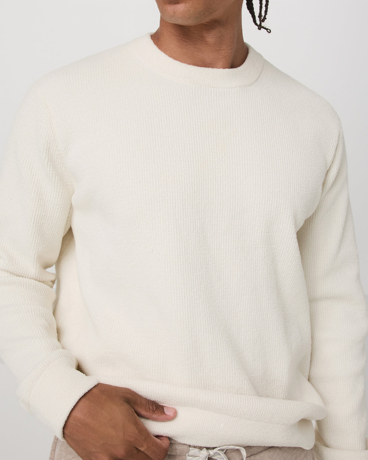 Men Vuori Midweight Rib Sweater Men's Ivory Ribbed Knit Sweater