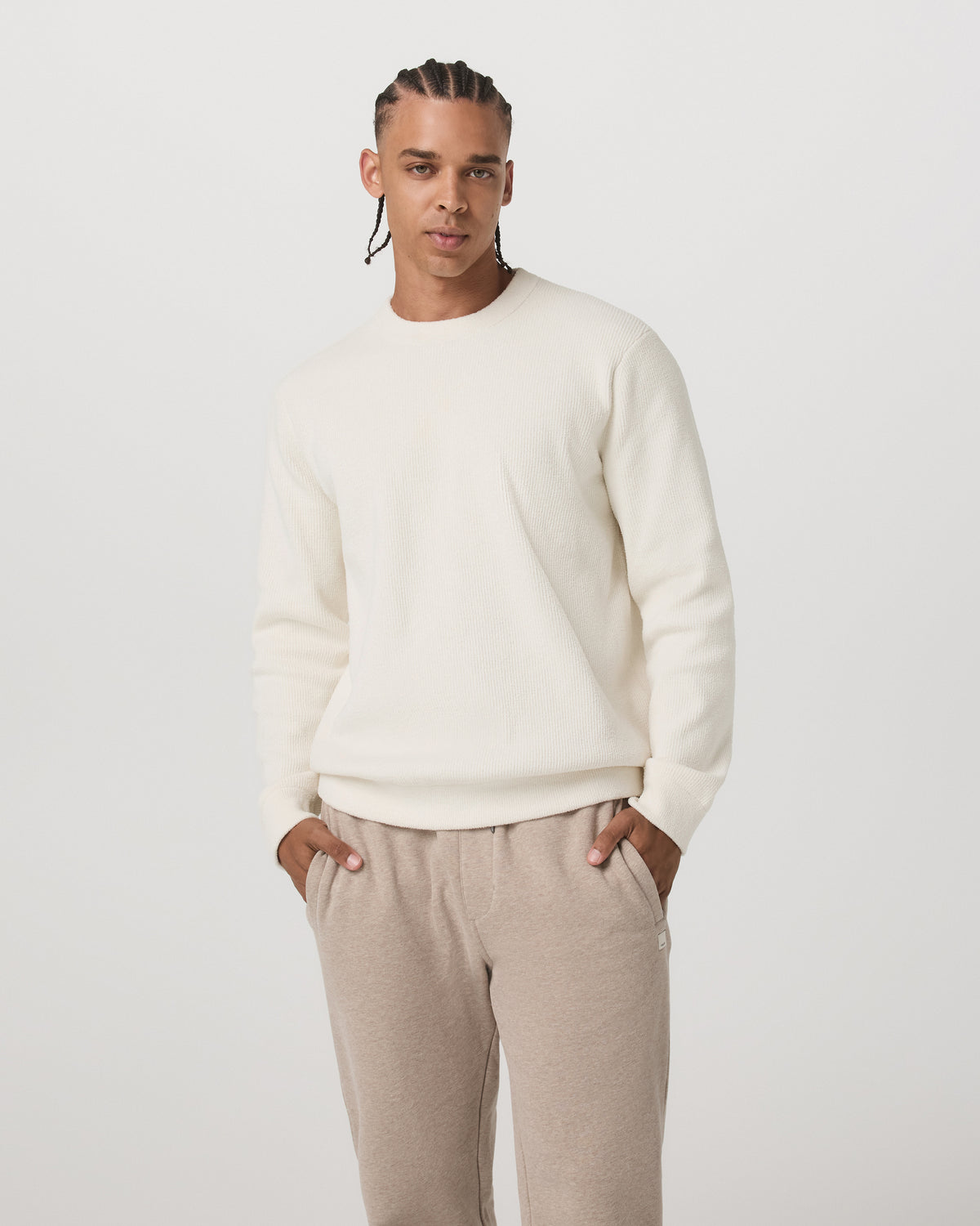 Men Vuori Midweight Rib Sweater Men's Ivory Ribbed Knit Sweater