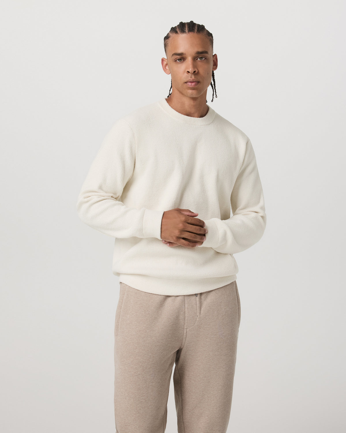 Men Vuori Midweight Rib Sweater Men's Ivory Ribbed Knit Sweater