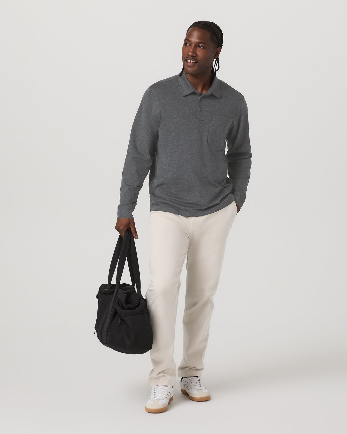 Men Vuori Men's Long Sleeve Coronado Rugby Charcoal Heather