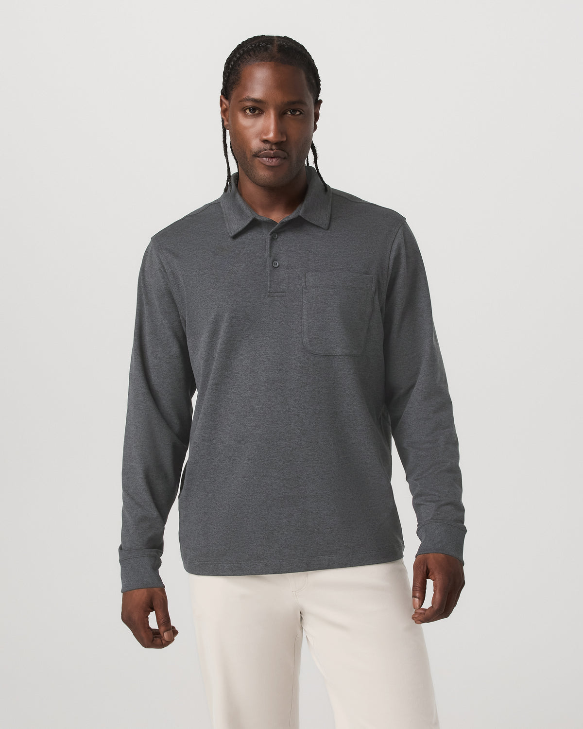 Men Vuori Men's Long Sleeve Coronado Rugby Charcoal Heather