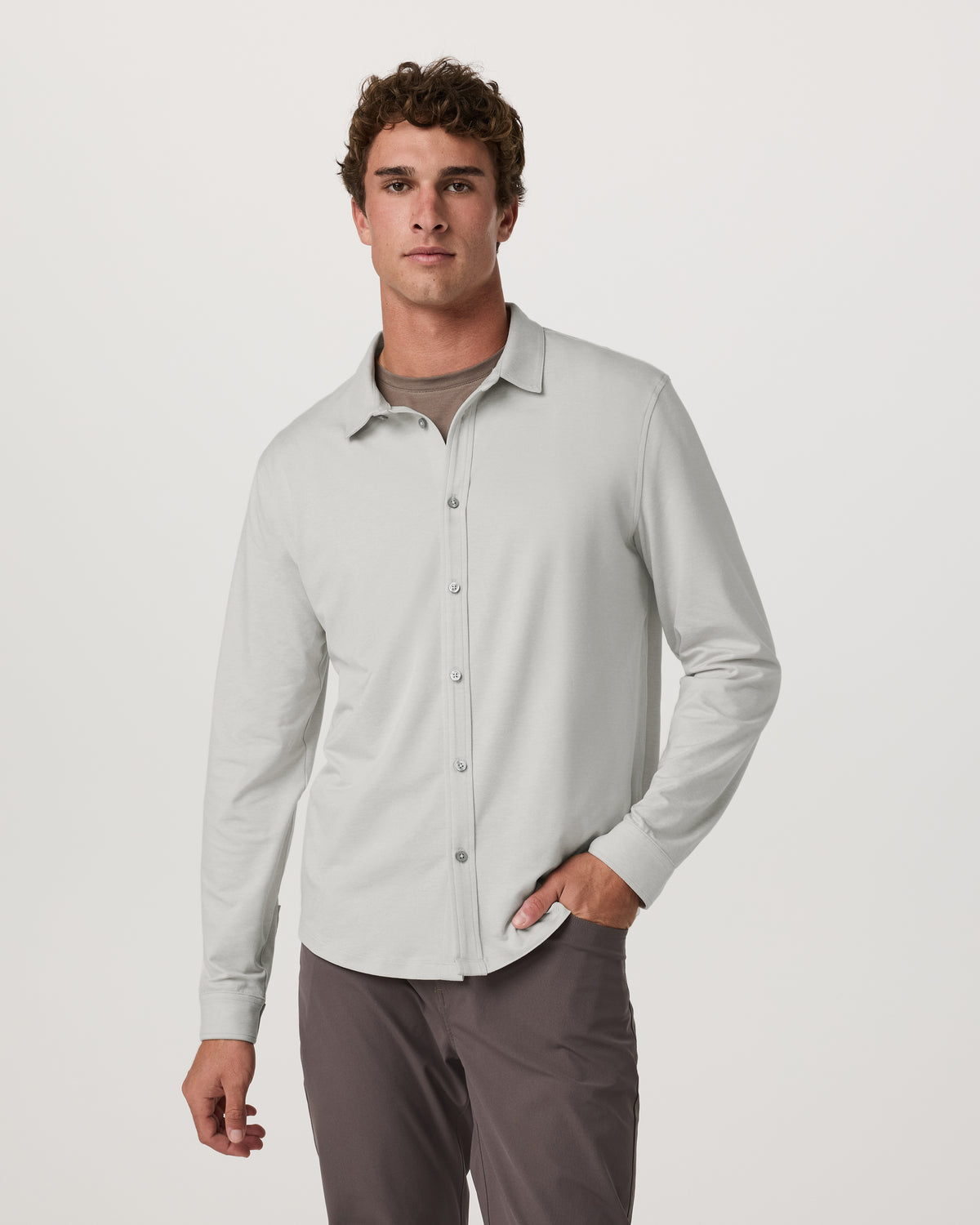 Men Vuori Men's Long Sleeve Ponto Button Down Salt Heather