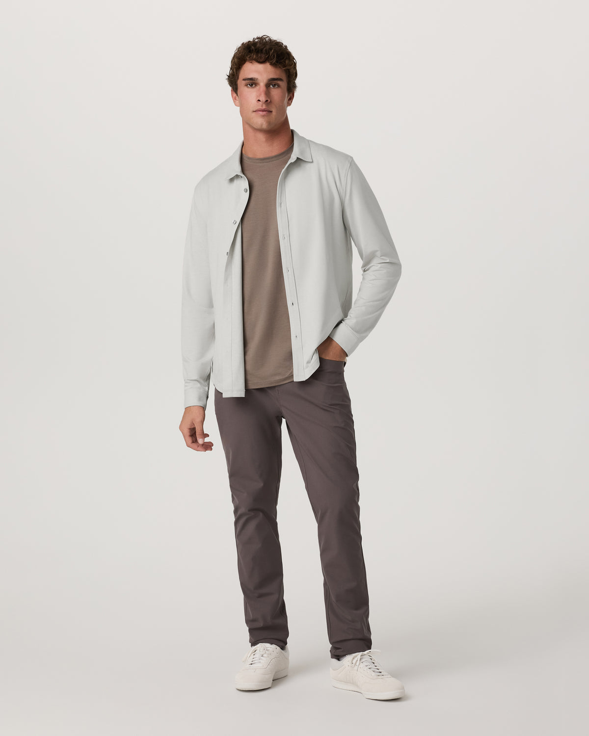 Men Vuori Men's Long Sleeve Ponto Button Down Salt Heather