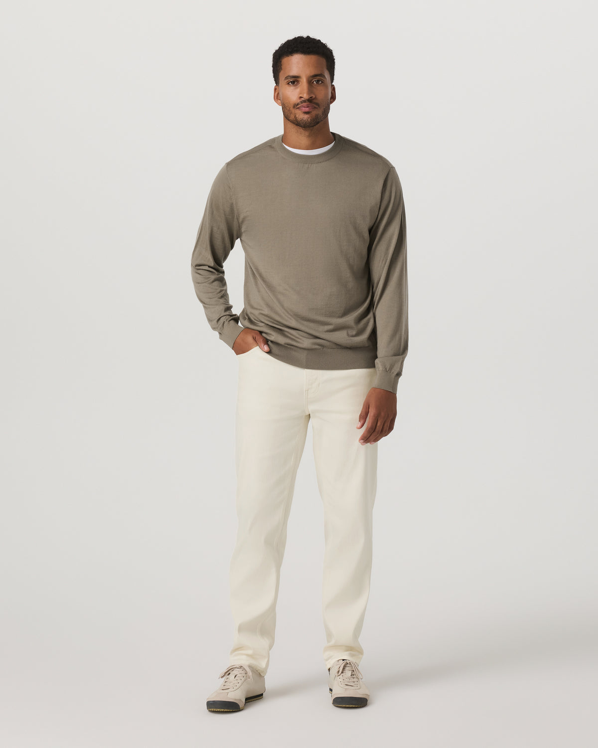 Men Vuori Merino Fine Gauge Wool Sweater Men's Taupe Sweater