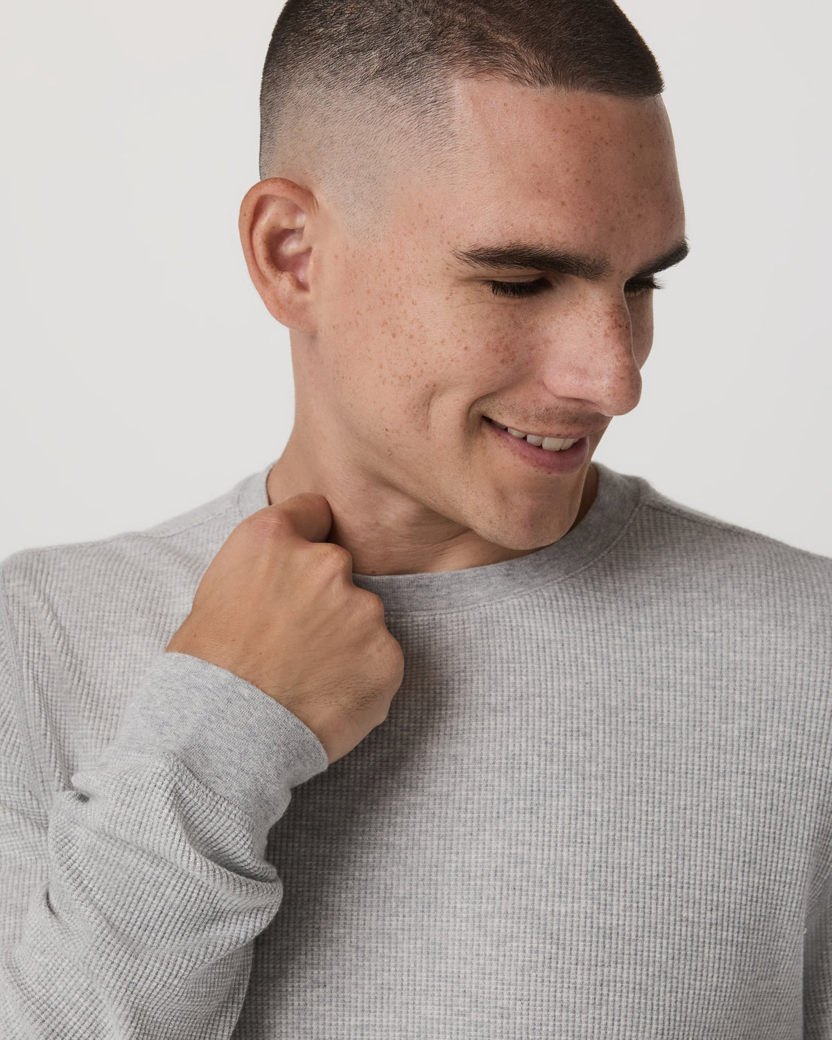 Men Vuori Waffle Crew Men's Light Grey Thermal Shirt