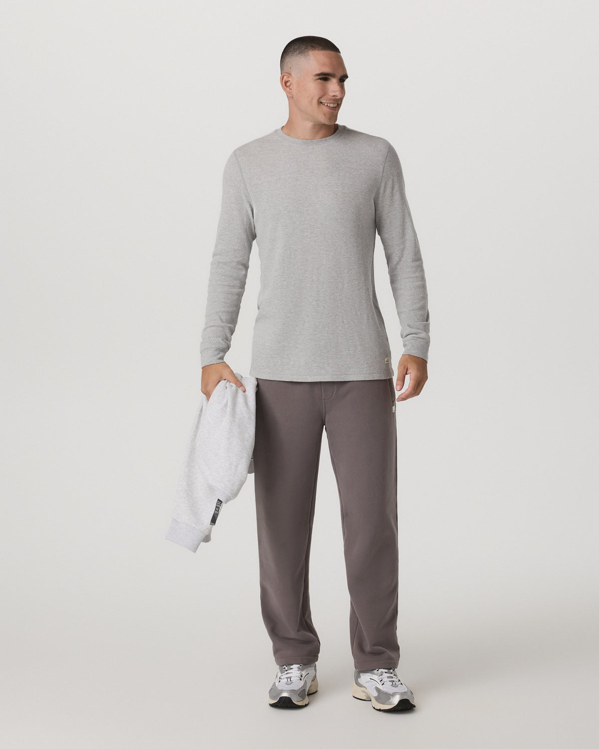Men Vuori Waffle Crew Men's Light Grey Thermal Shirt