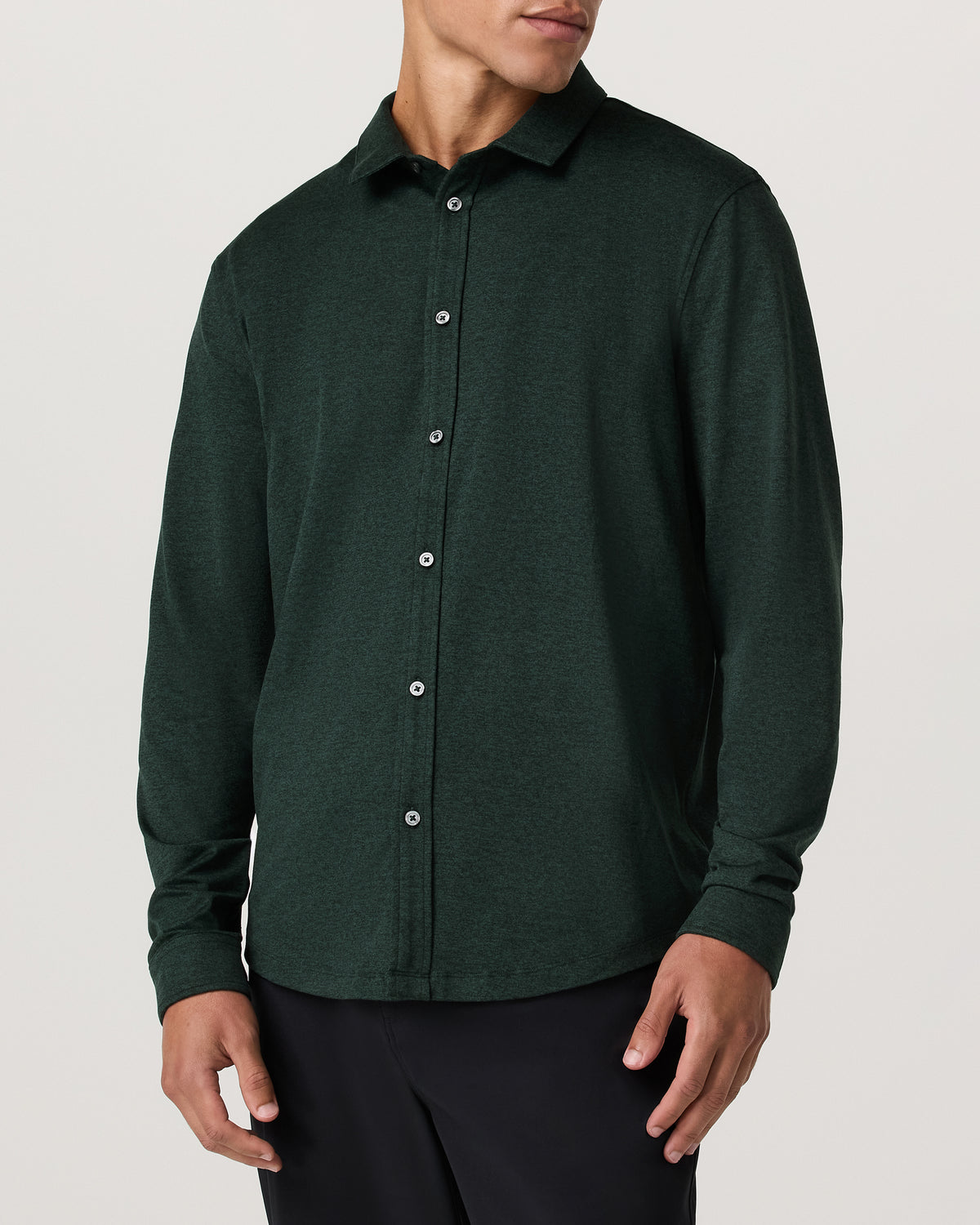 Men Vuori Men's Long Sleeve Ponto Button Down Evergreen Heather