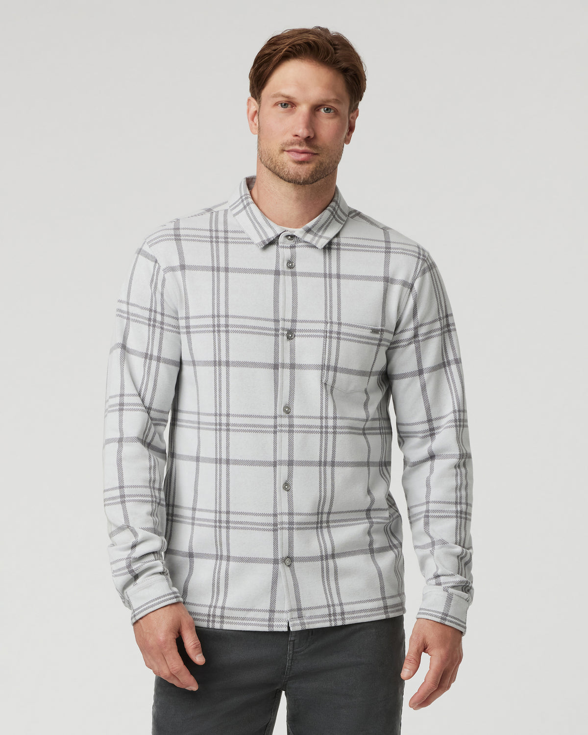 Men Vuori Seaview Plaid Buttondown Shirt Frost Grey