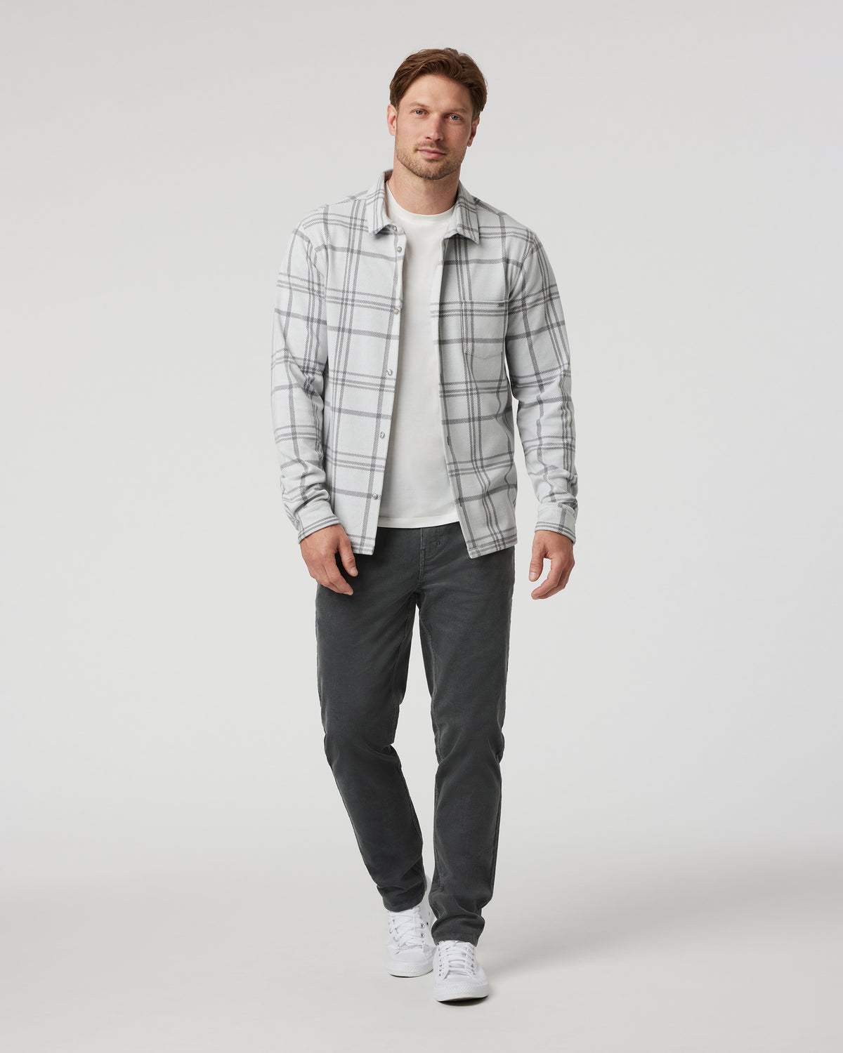 Men Vuori Seaview Plaid Buttondown Shirt Frost Grey