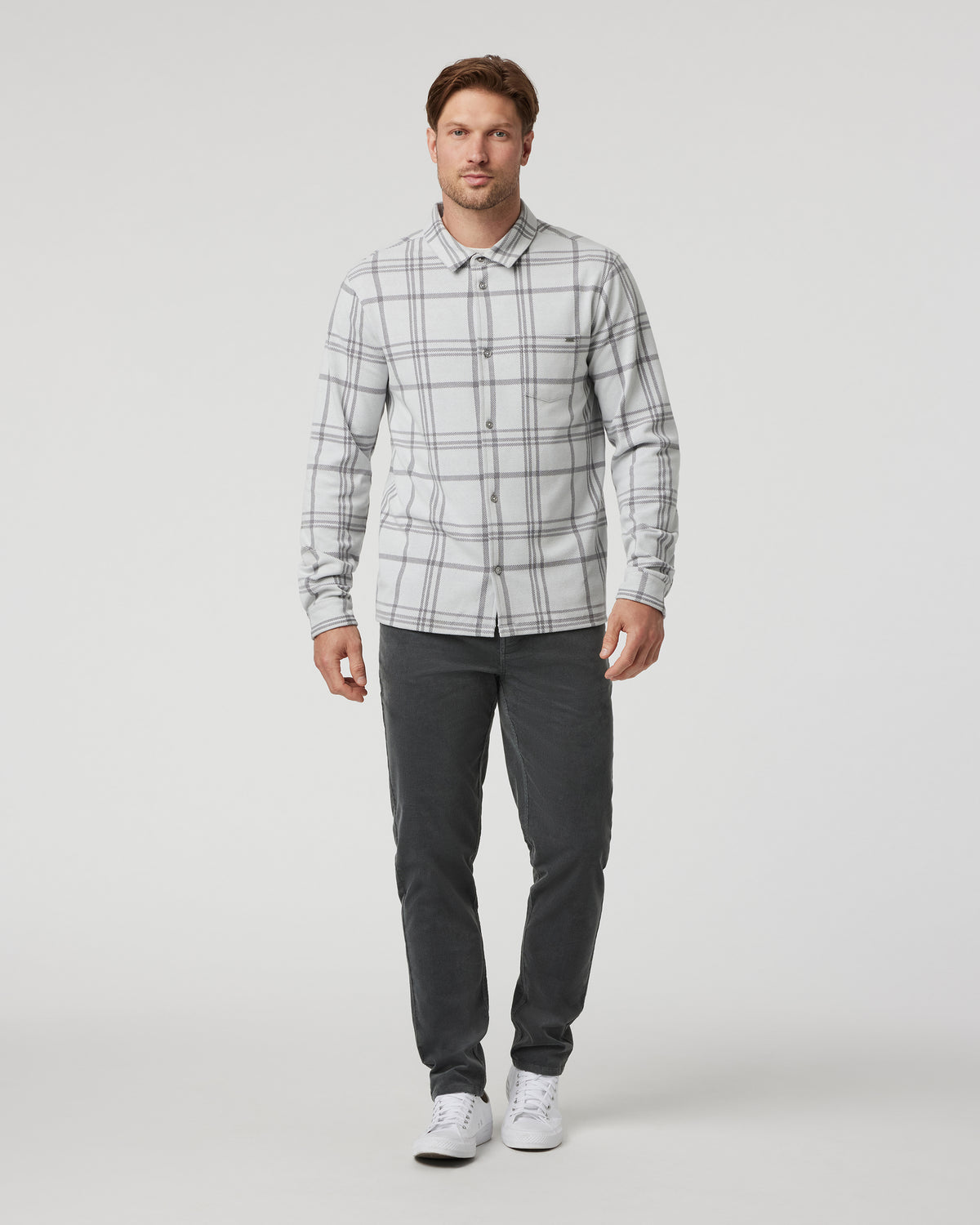 Men Vuori Seaview Plaid Buttondown Shirt Frost Grey