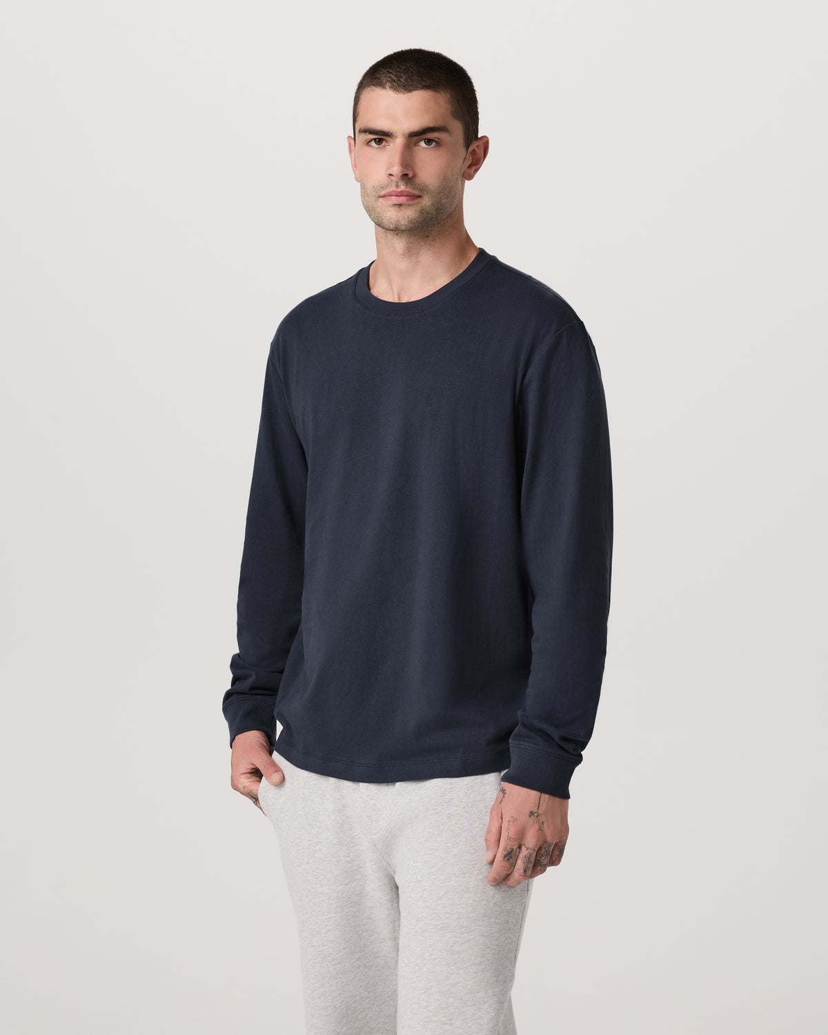 Men Vuori Long Sleeve Heavyweight Cotton Tee Men's Navy Shirt