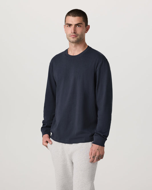 Men Vuori Long Sleeve Heavyweight Cotton Tee Men's Navy Shirt
