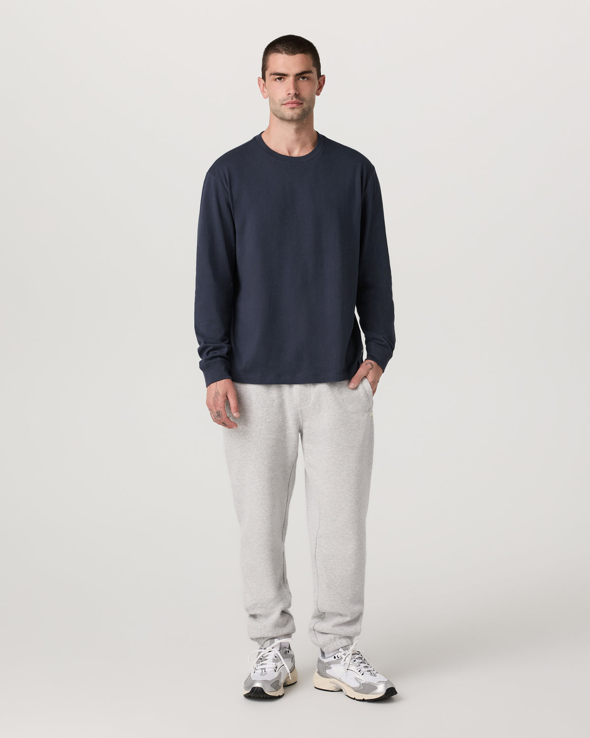 Men Vuori Long Sleeve Heavyweight Cotton Tee Men's Navy Shirt