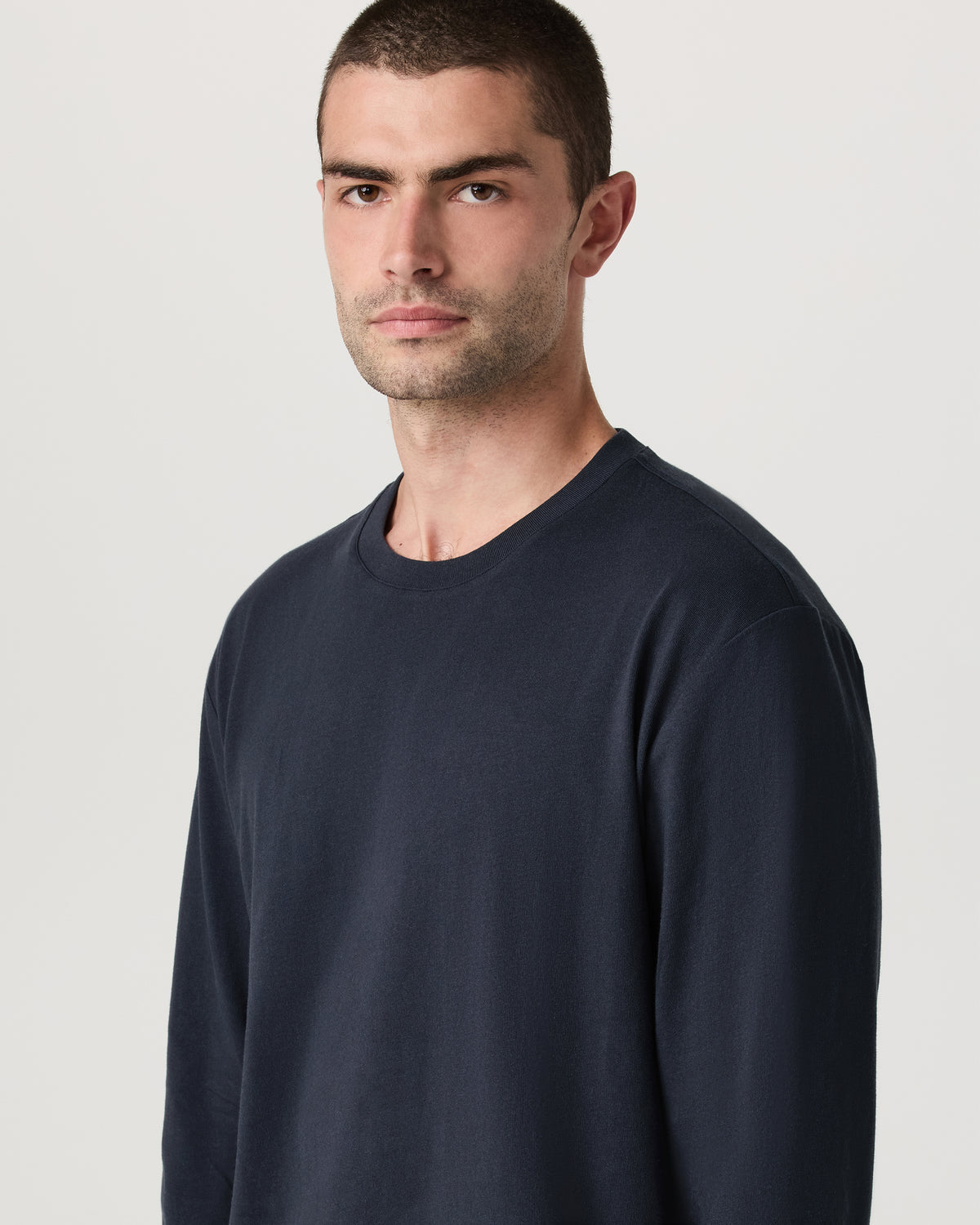 Men Vuori Long Sleeve Heavyweight Cotton Tee Men's Navy Shirt