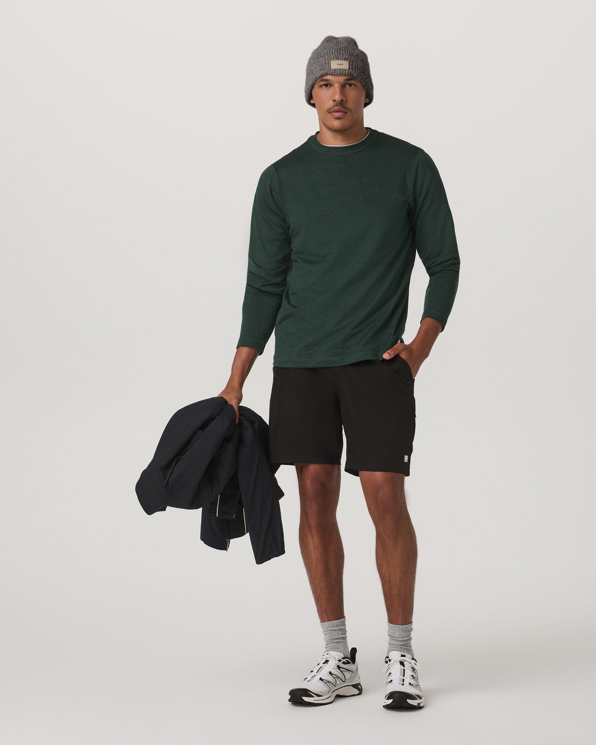 Men Vuori Long Sleeve Ponto Performance Tee Evergreen Heather