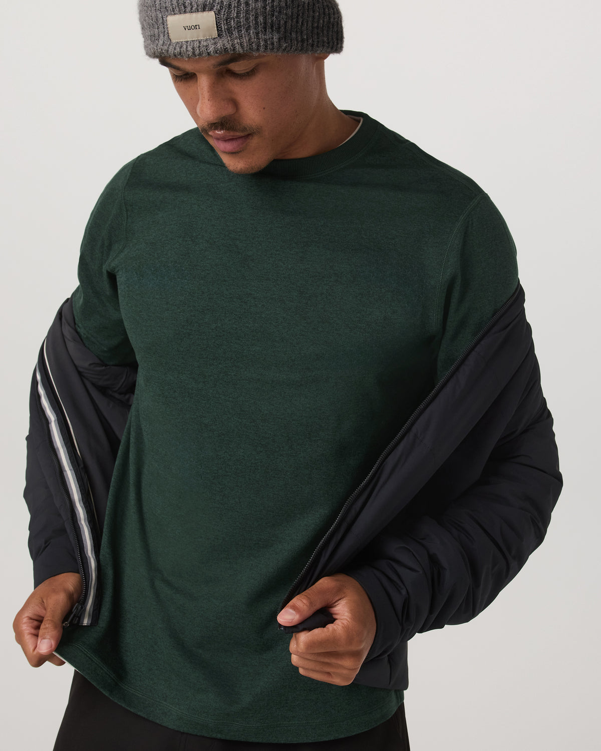 Men Vuori Long Sleeve Ponto Performance Tee Evergreen Heather
