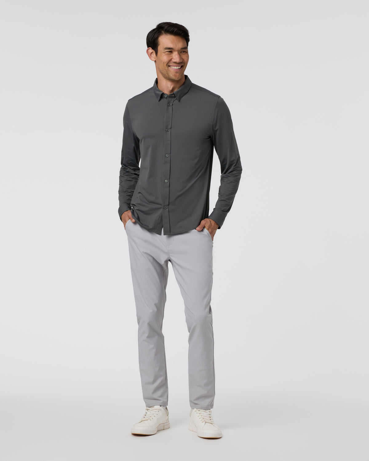 Men Vuori Long Sleeve TravelLite Button Down Dark Pewter
