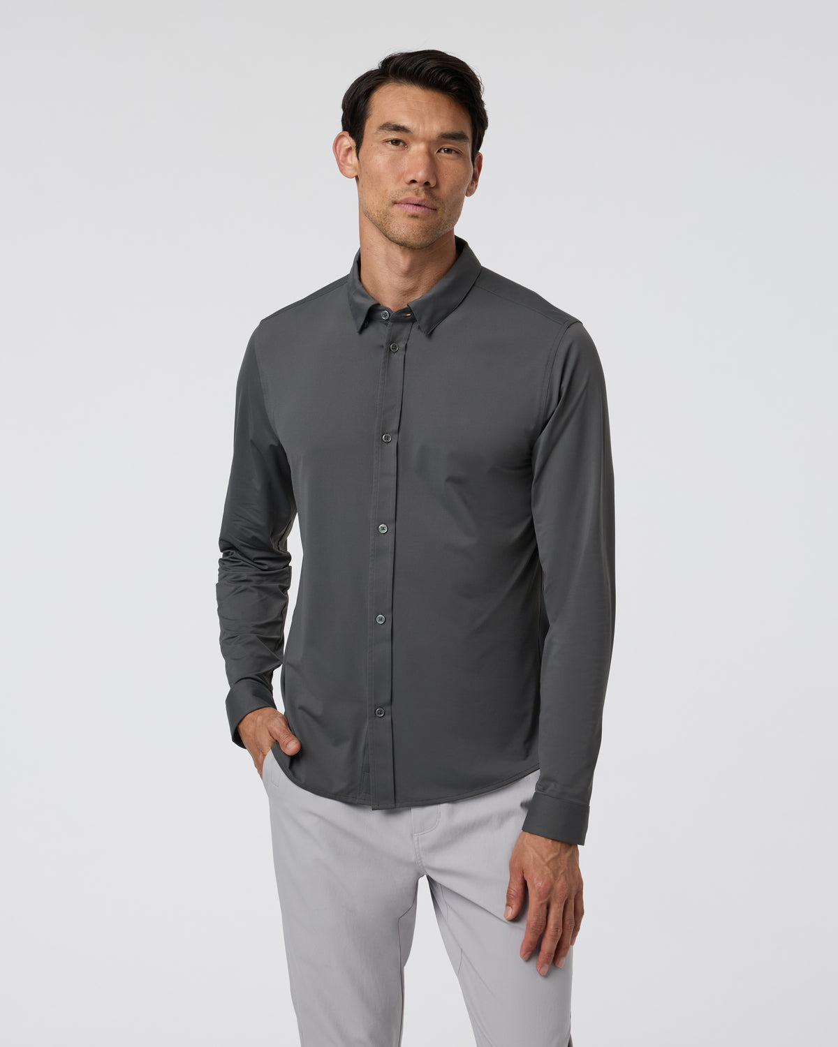 Men Vuori Long Sleeve TravelLite Button Down Dark Pewter