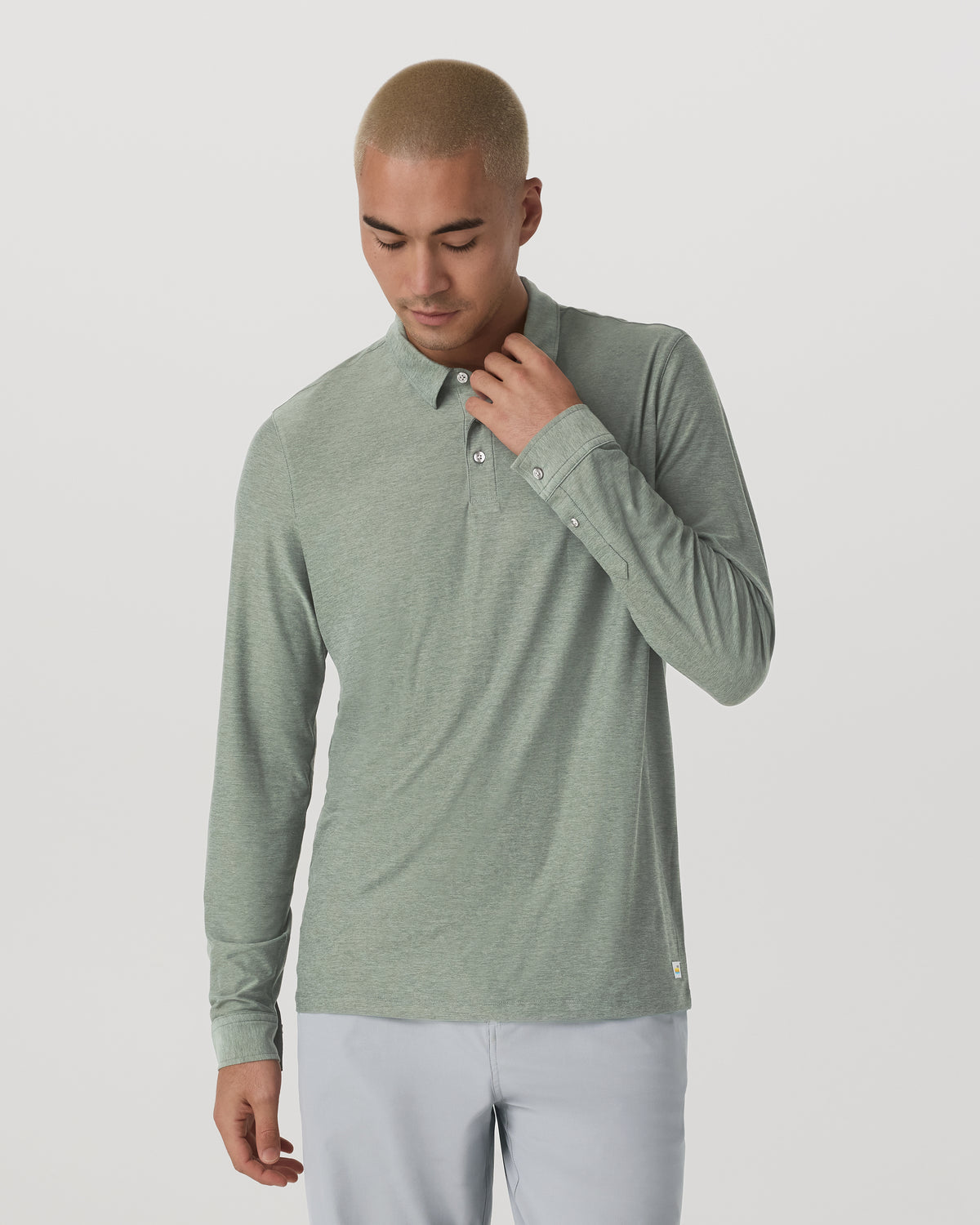 Men Vuori Long Sleeve Strato Tech Polo Men's Thyme Heather Shirt