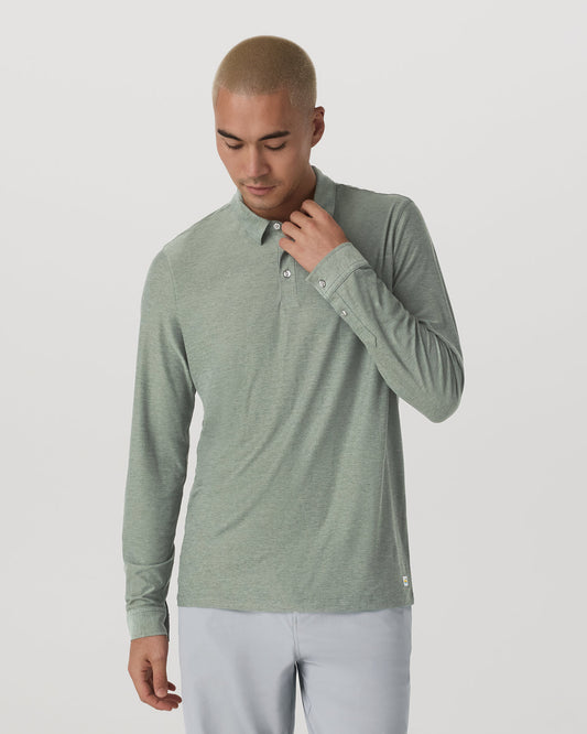 Men Vuori Long Sleeve Strato Tech Polo Men's Thyme Heather Shirt
