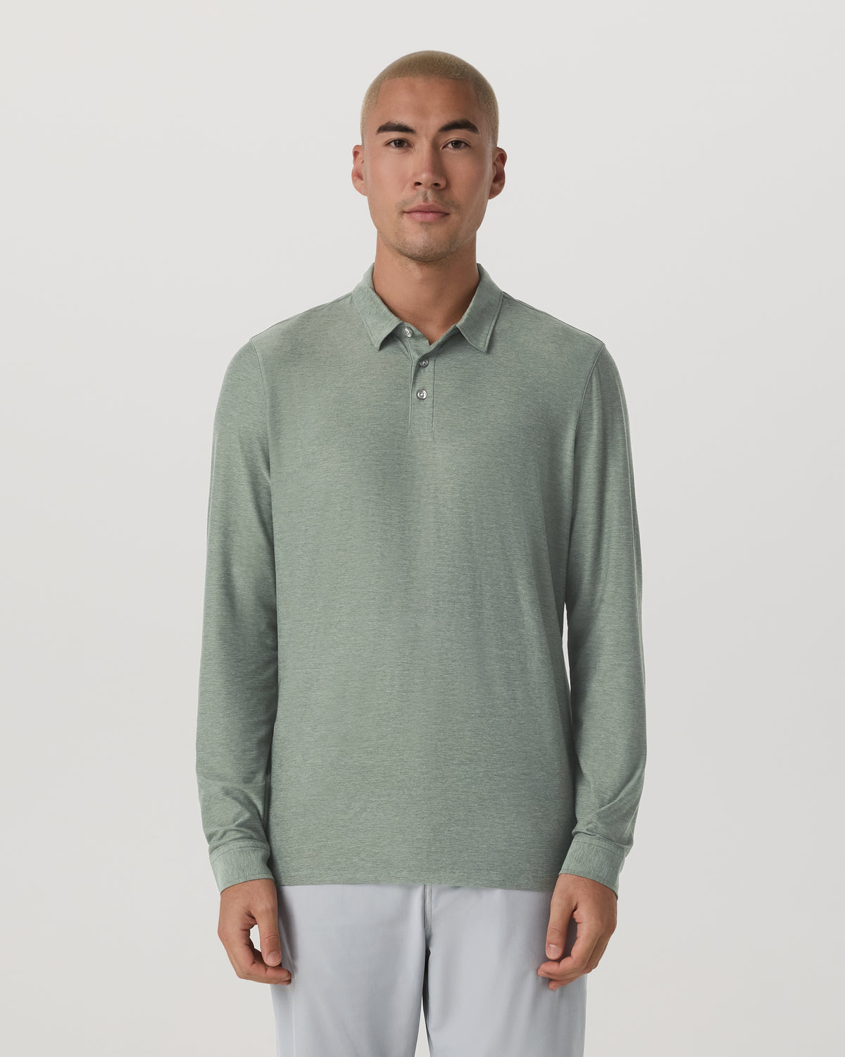 Men Vuori Long Sleeve Strato Tech Polo Men's Thyme Heather Shirt