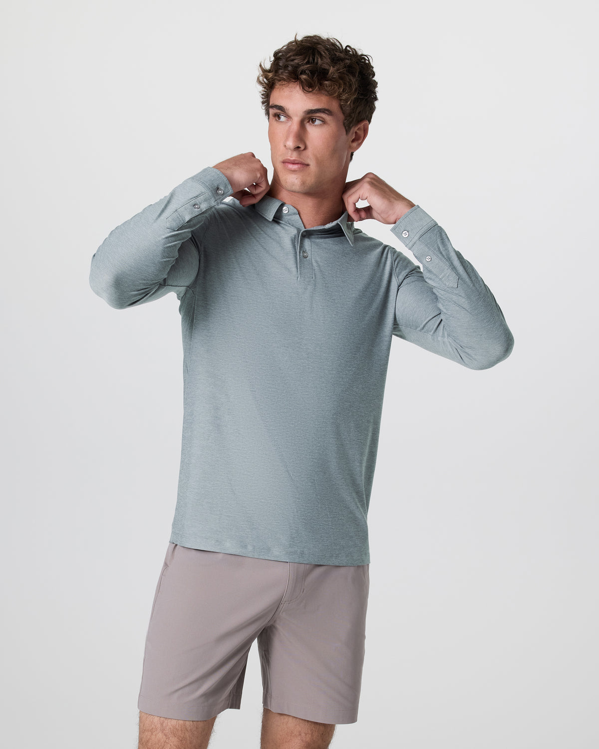 Men Vuori Long Sleeve Strato Tech Polo Dusty Blue Heather