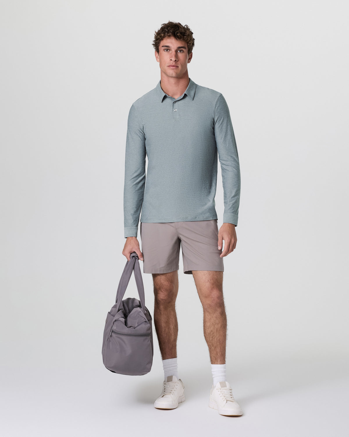 Men Vuori Long Sleeve Strato Tech Polo Dusty Blue Heather