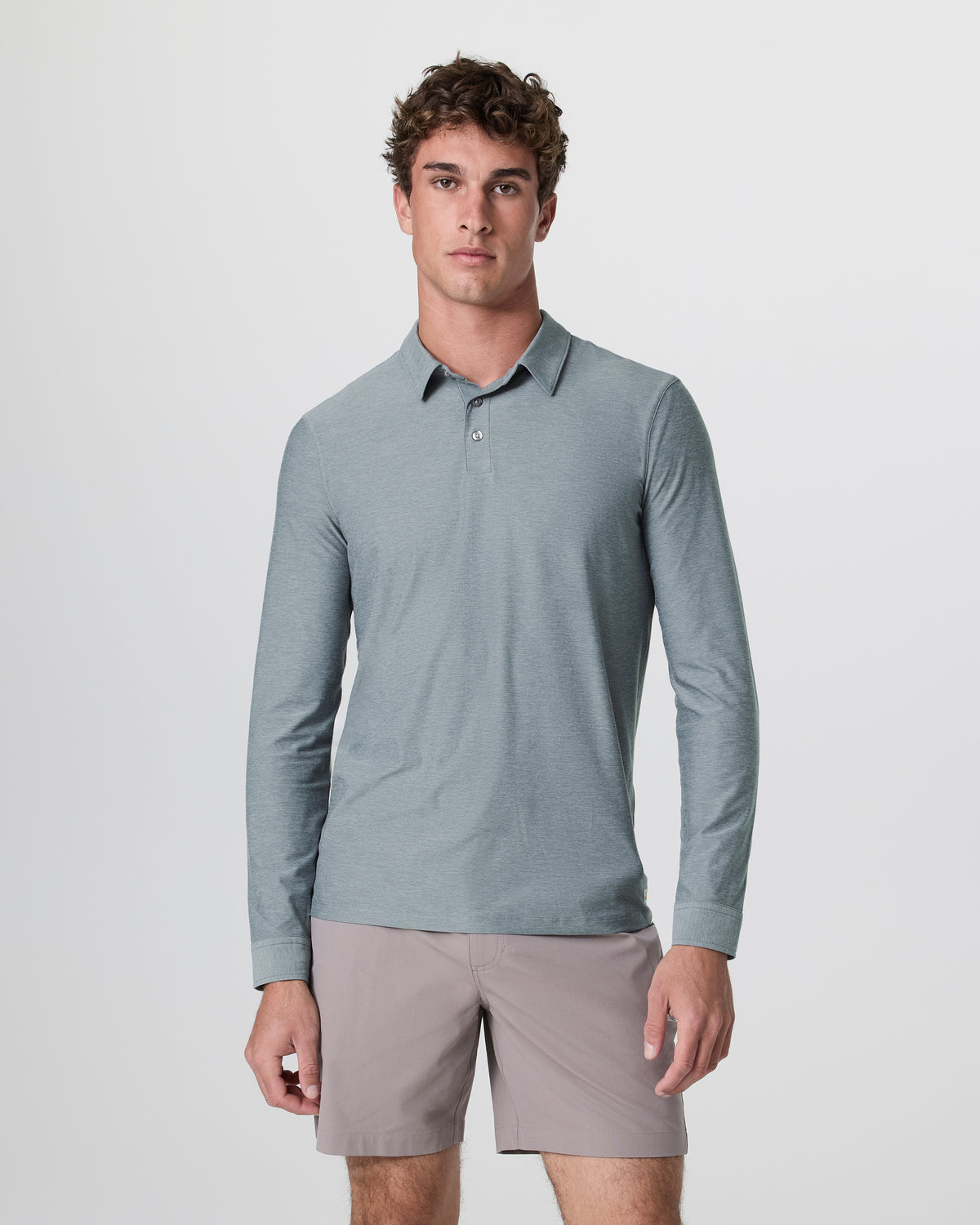 Men Vuori Long Sleeve Strato Tech Polo Dusty Blue Heather