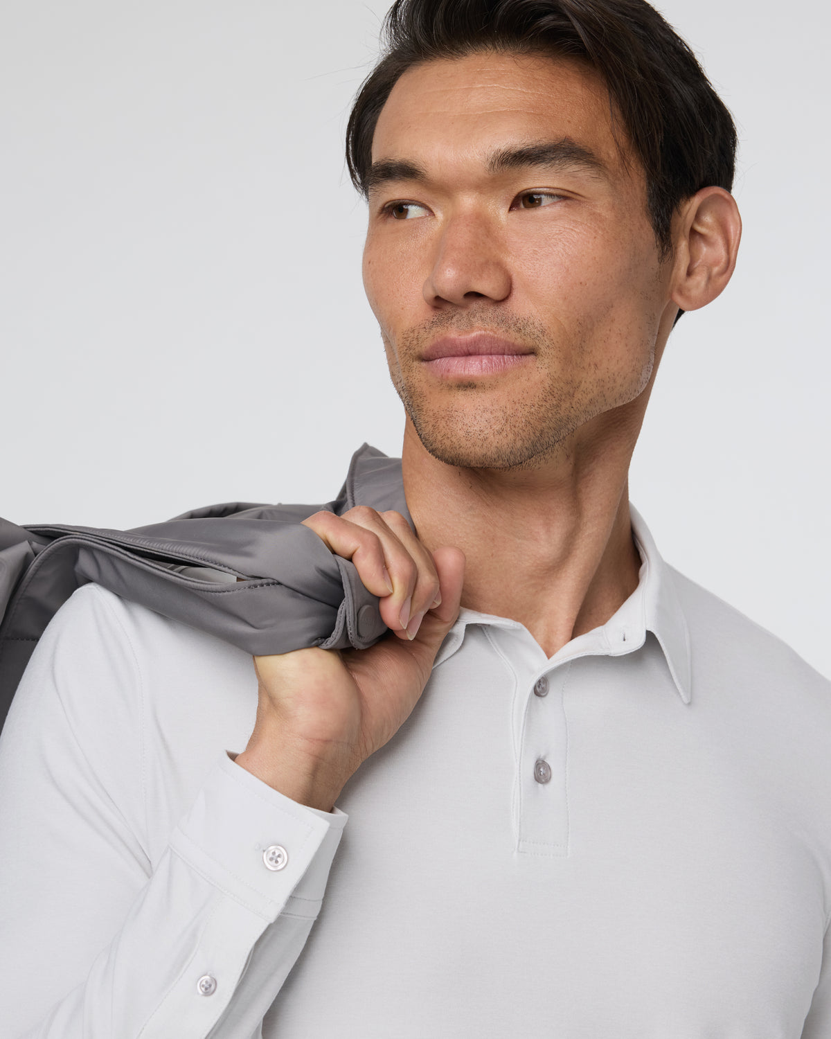Men Vuori Long Sleeve Strato Tech Polo Frost Grey Heather