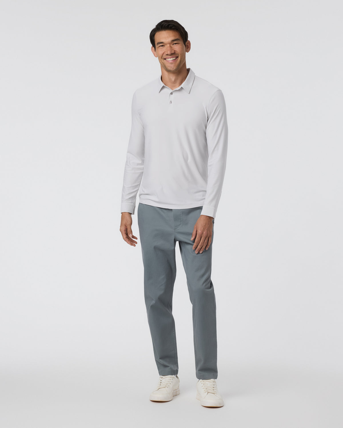 Men Vuori Long Sleeve Strato Tech Polo Frost Grey Heather