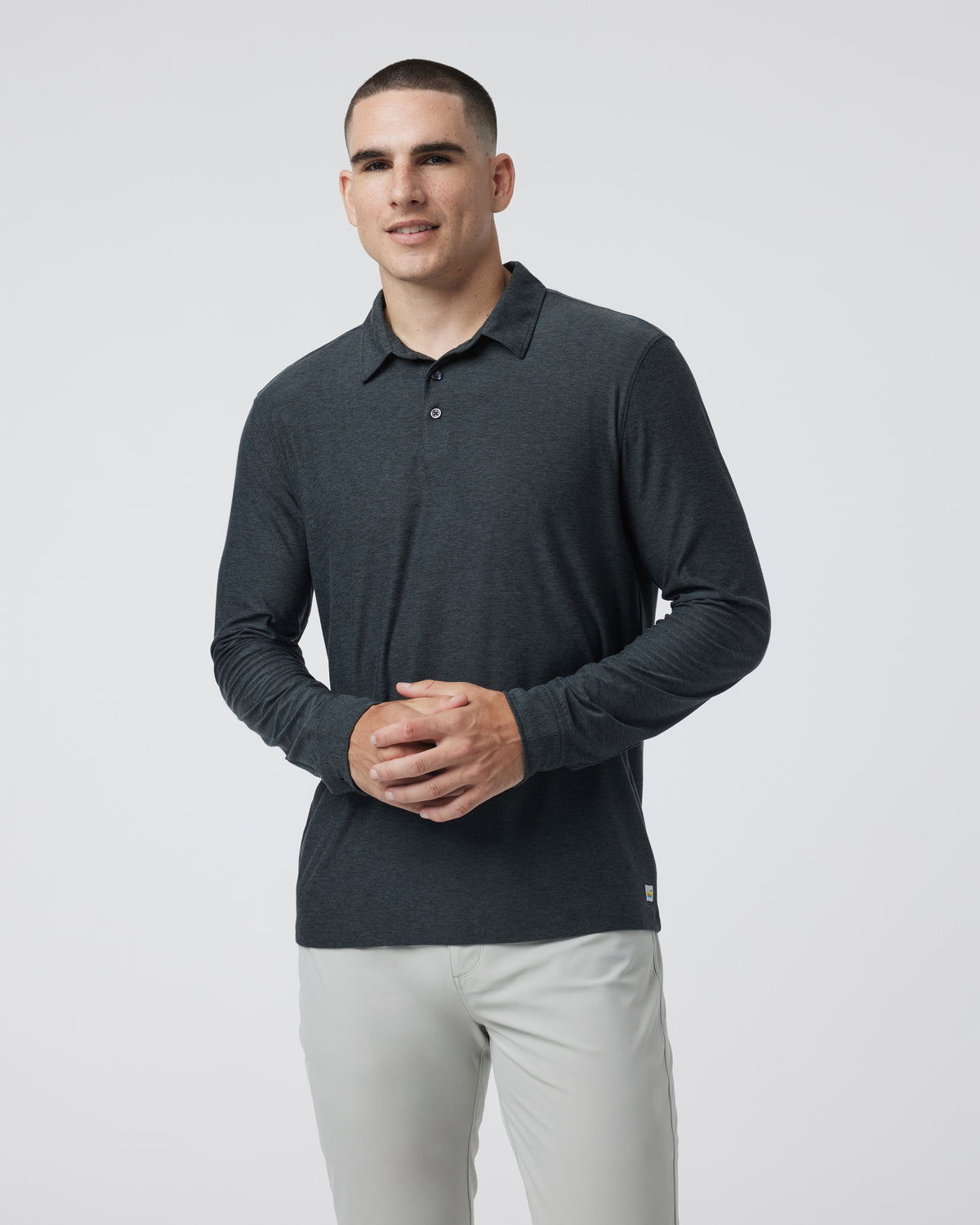 Men Vuori Long Sleeve Strato Tech Polo Charcoal Heather