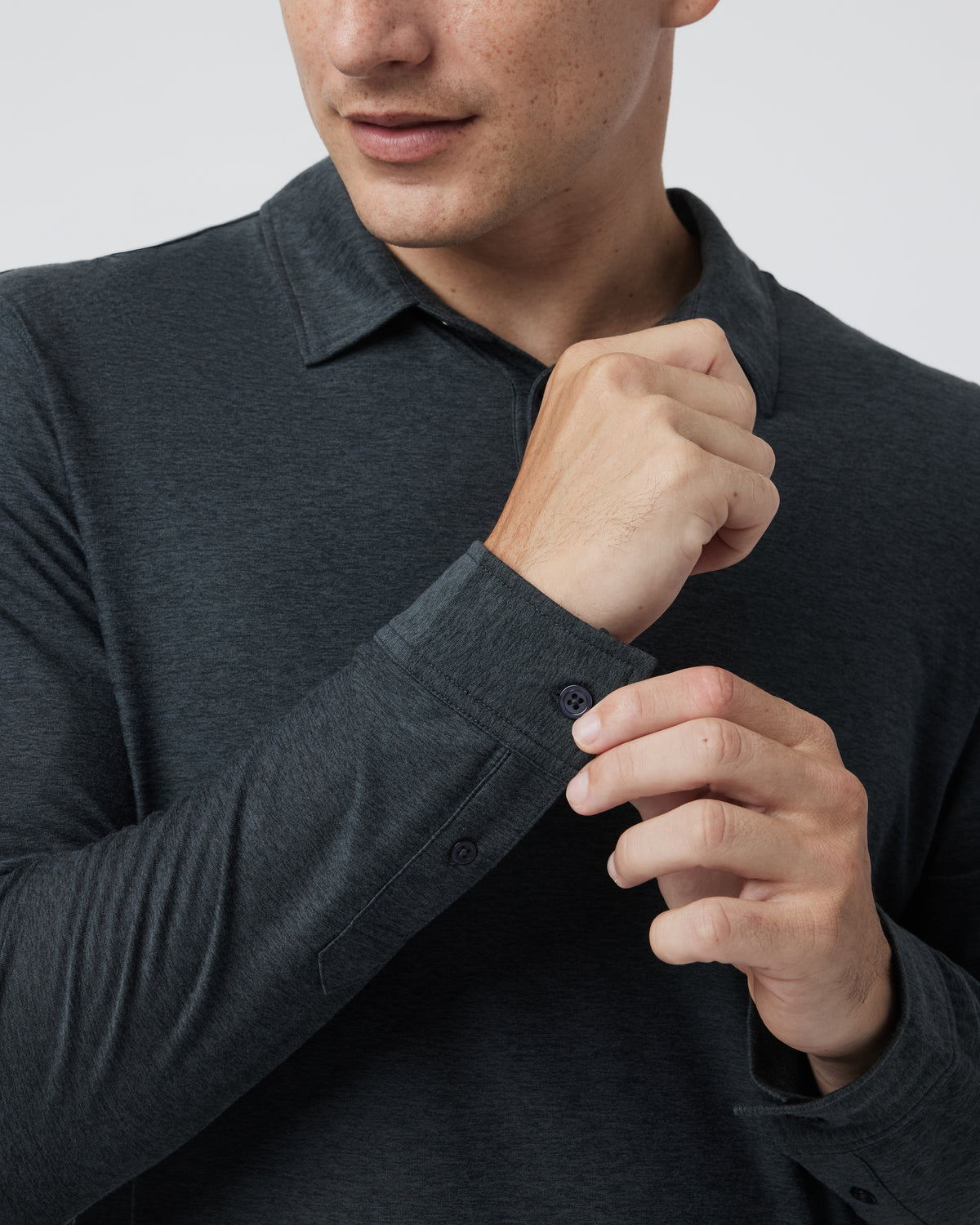 Men Vuori Long Sleeve Strato Tech Polo Charcoal Heather
