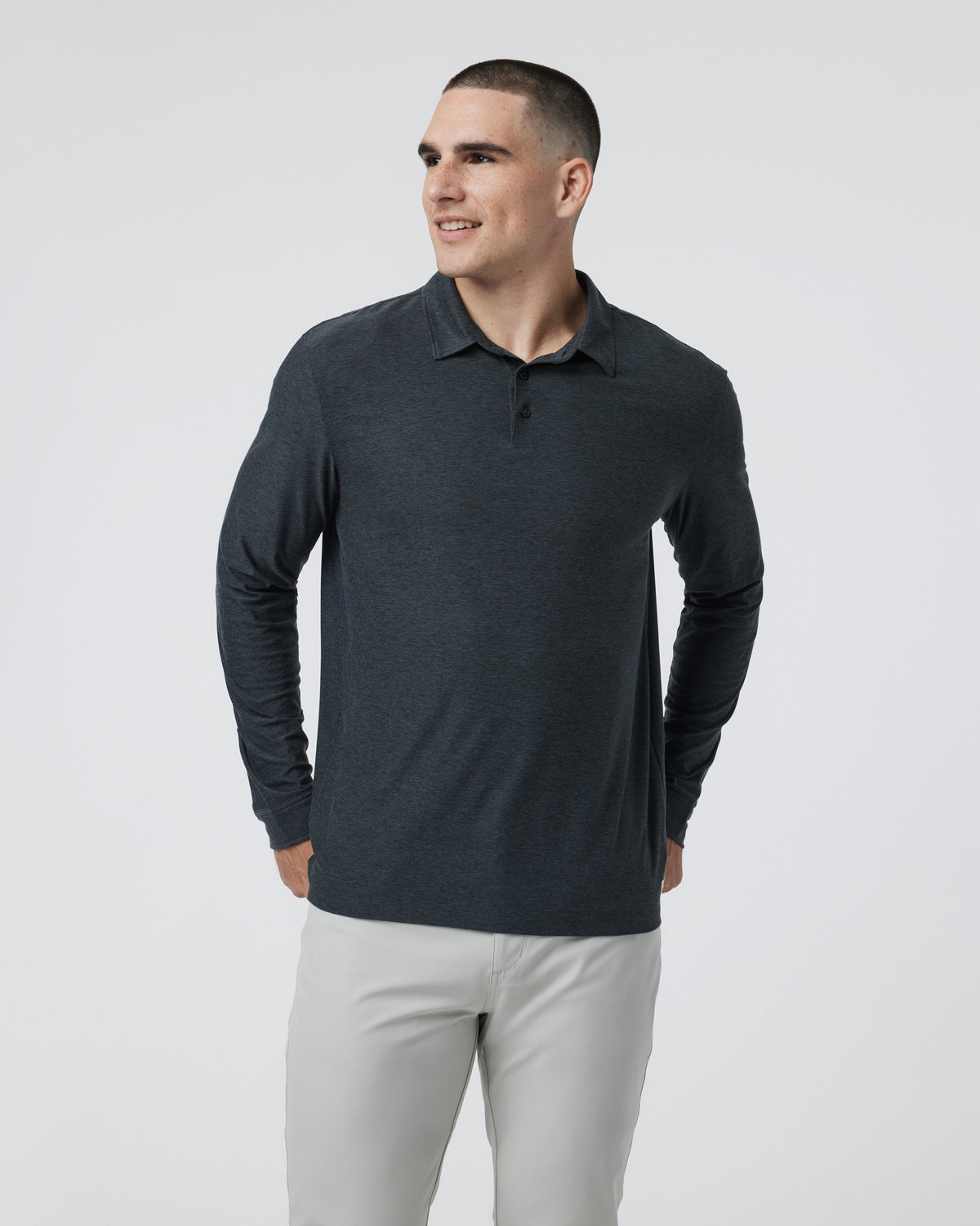 Men Vuori Long Sleeve Strato Tech Polo Charcoal Heather
