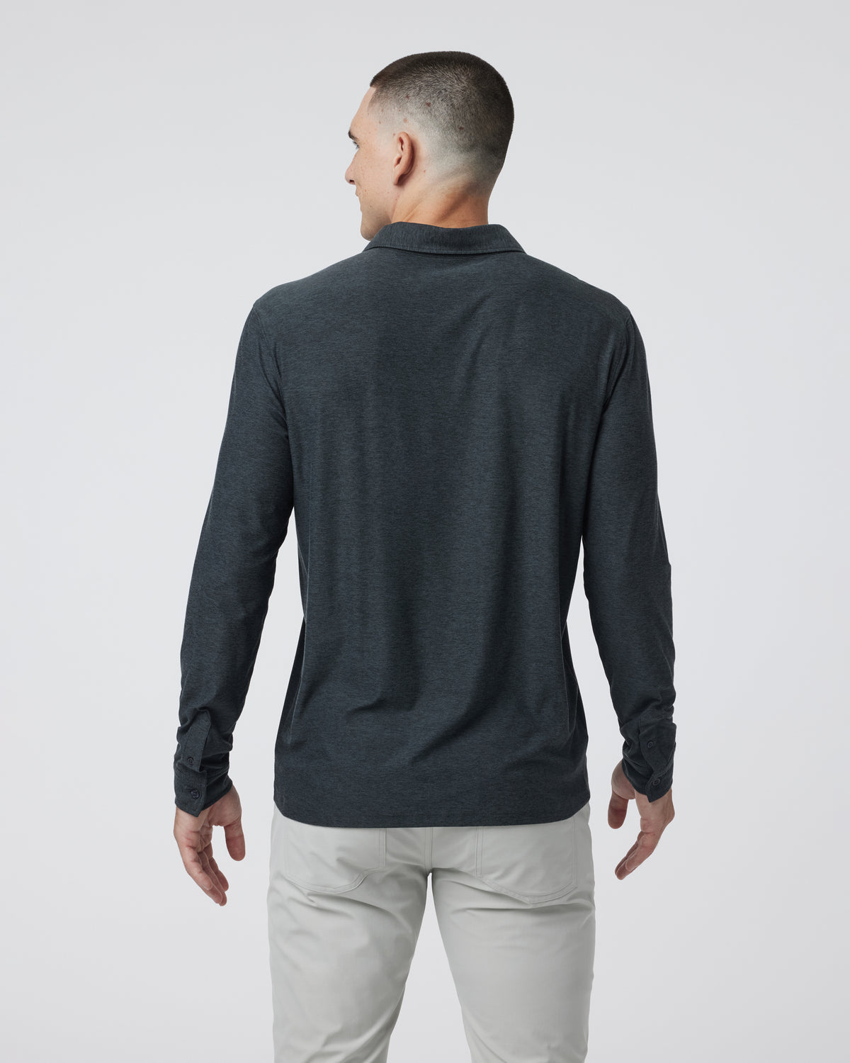 Men Vuori Long Sleeve Strato Tech Polo Charcoal Heather