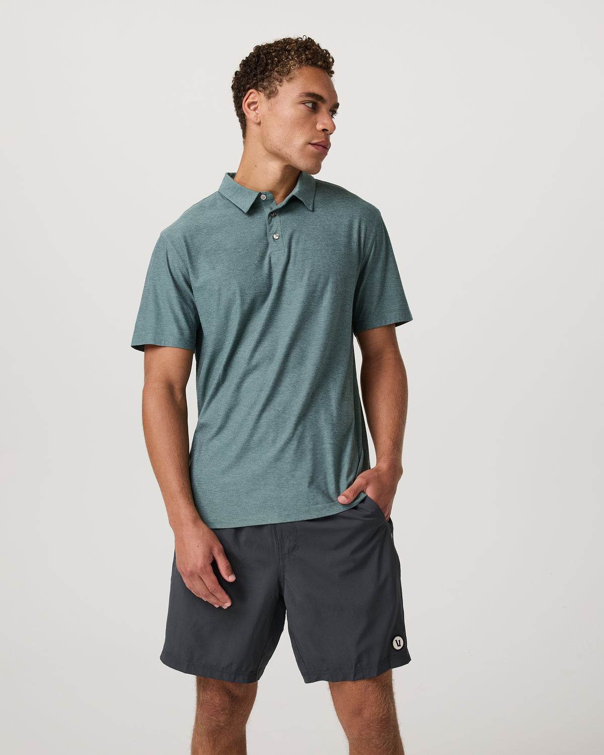 Men Vuori Strato Tech Polo Men's Bluegrass Heather Polo Shirt